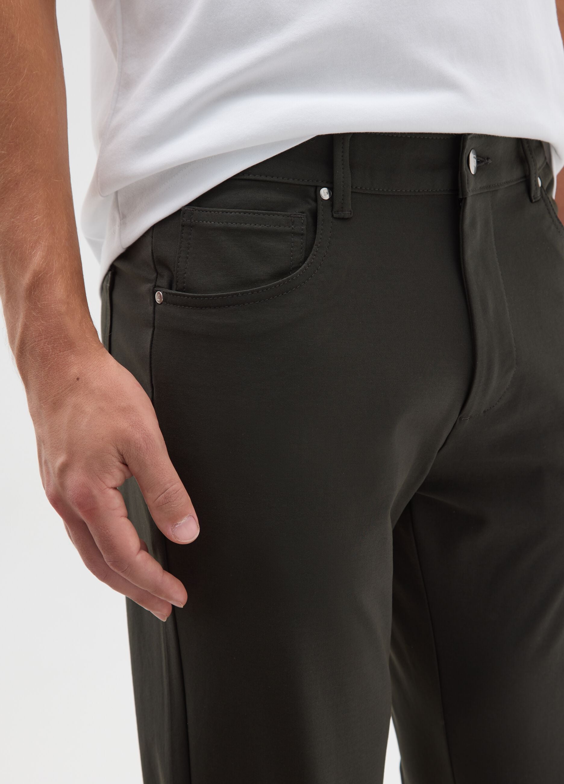 Green Cotton Blend Slim Fit Trousers