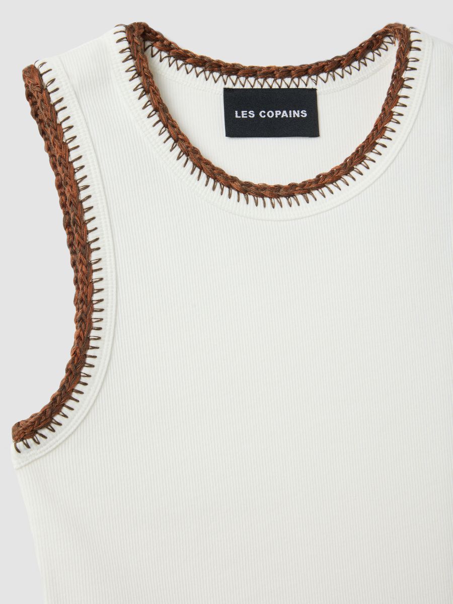 White Stretch Cotton Vest Regular Fit with Embroidered Edges_5