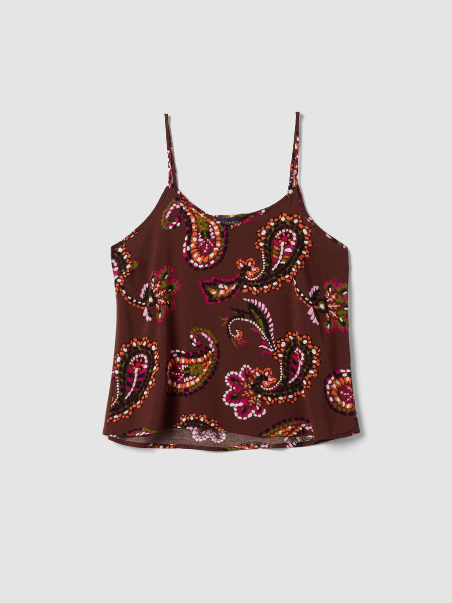 Tank top marrone in pura viscosa con stampa paisley_4