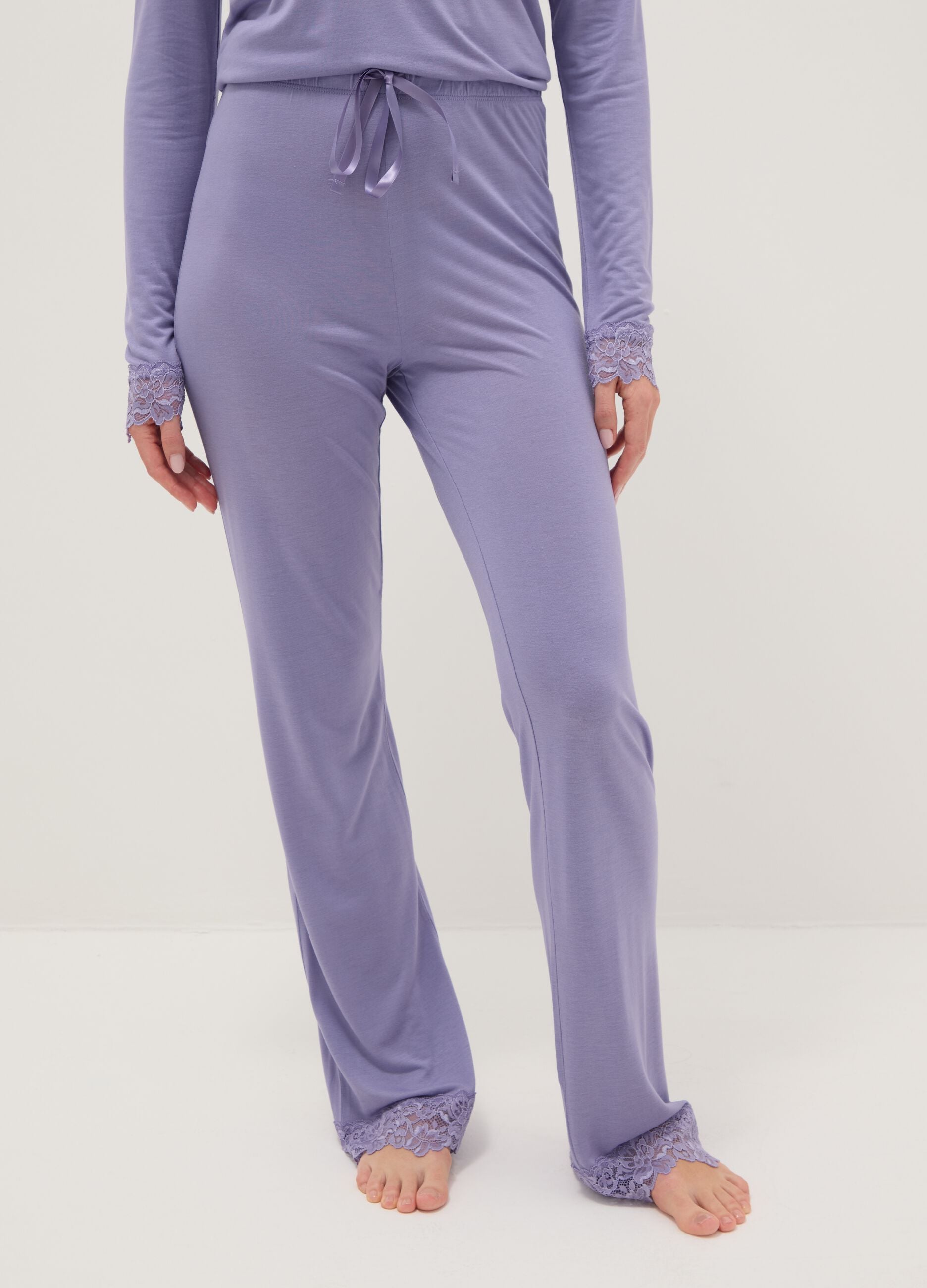 Purple pyjama trousers regular fit with lace details