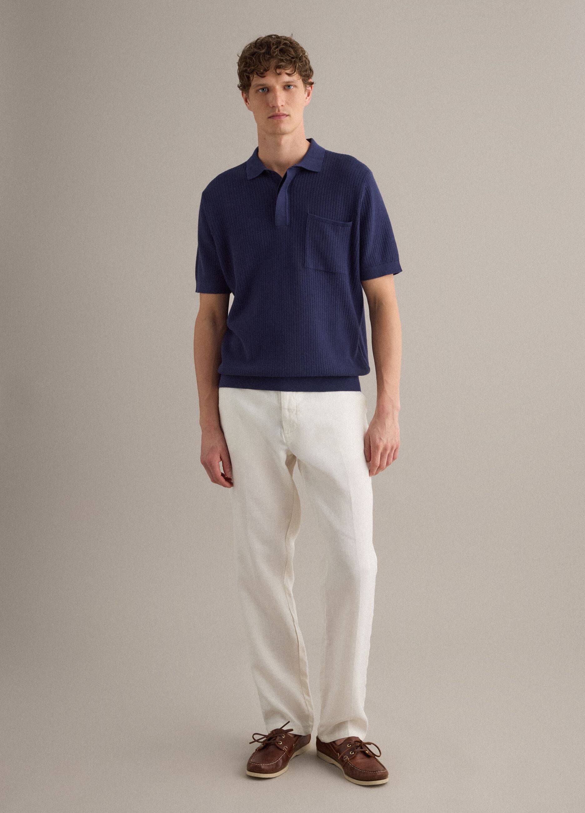 White pure linen chino trousers, regular fit