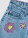 Girl's regular fit light blue denim cotton shorts with embroidery_3