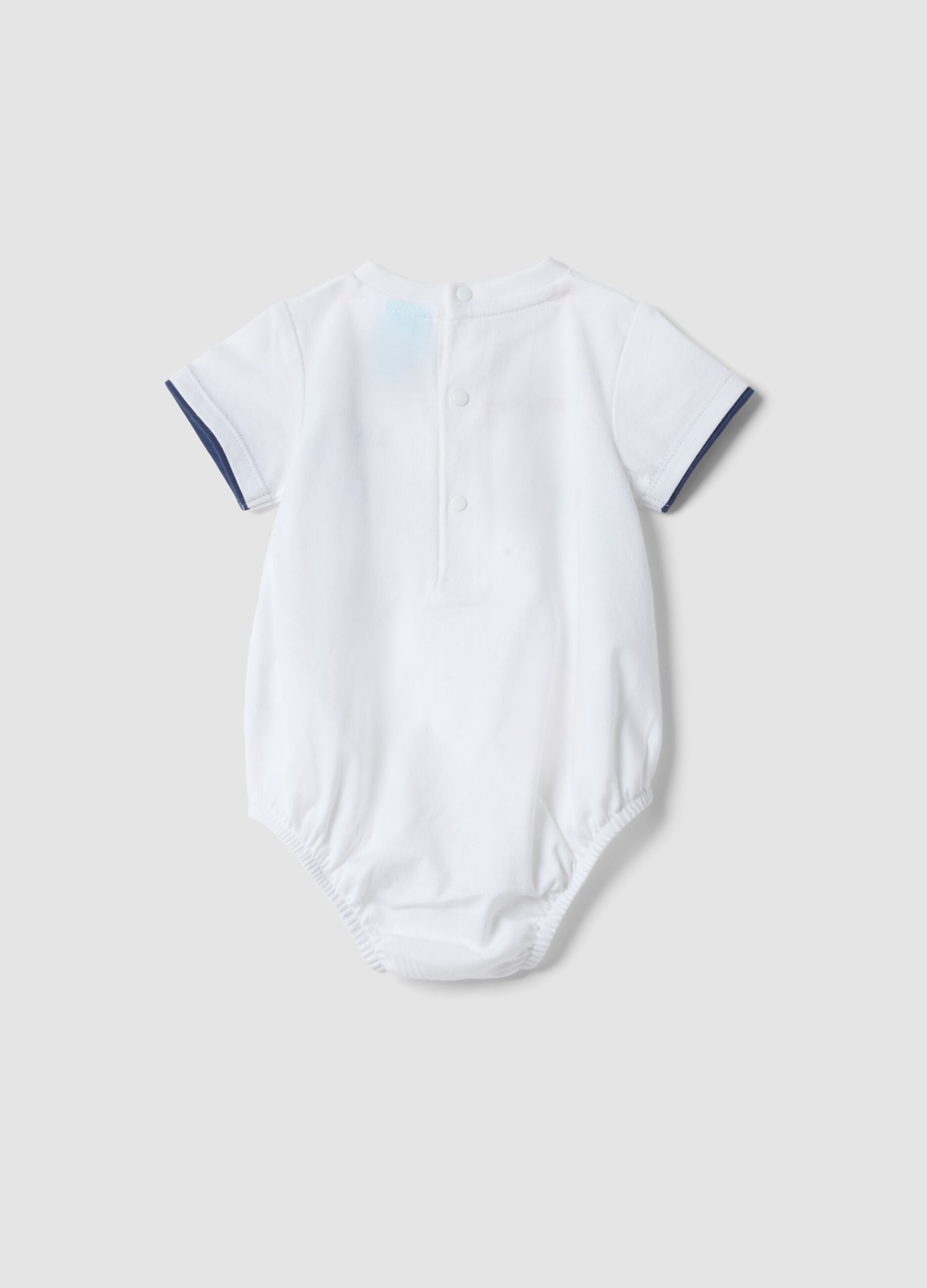 White pure cotton infant onesie featuring Mickey Mouse