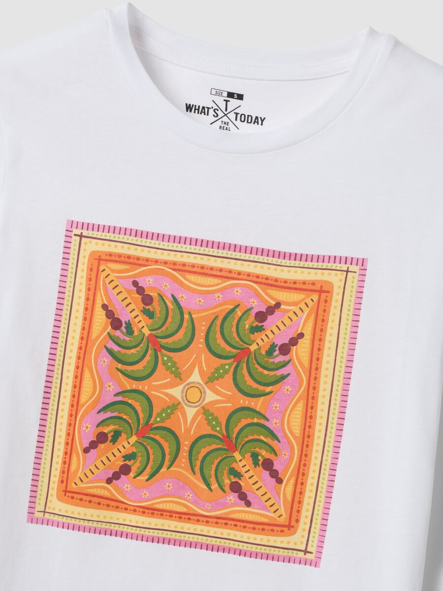 White pure cotton T-shirt with front print_5