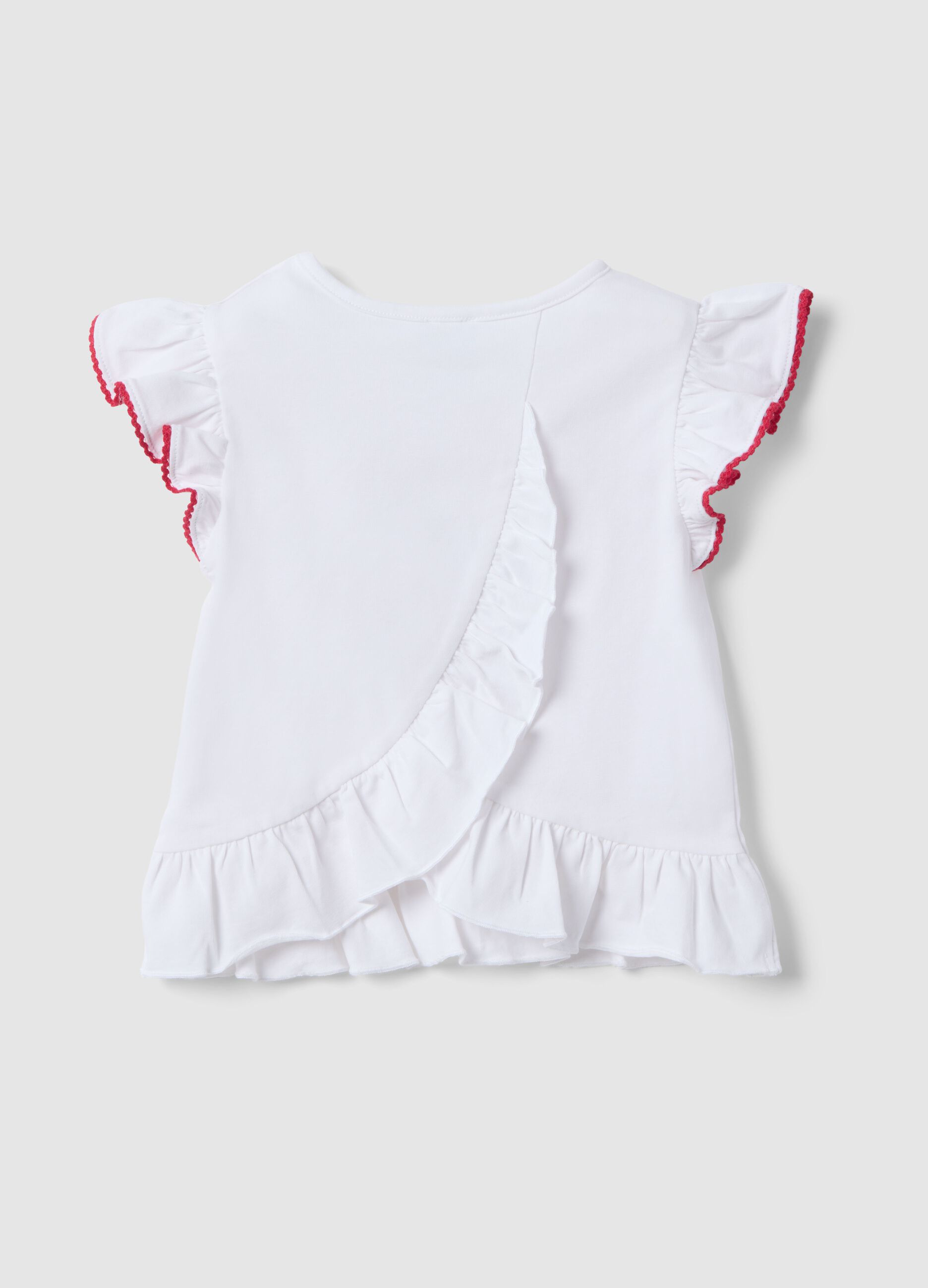 White stretch cotton girls&rsquo; t-shirt with Minnie ruffles
