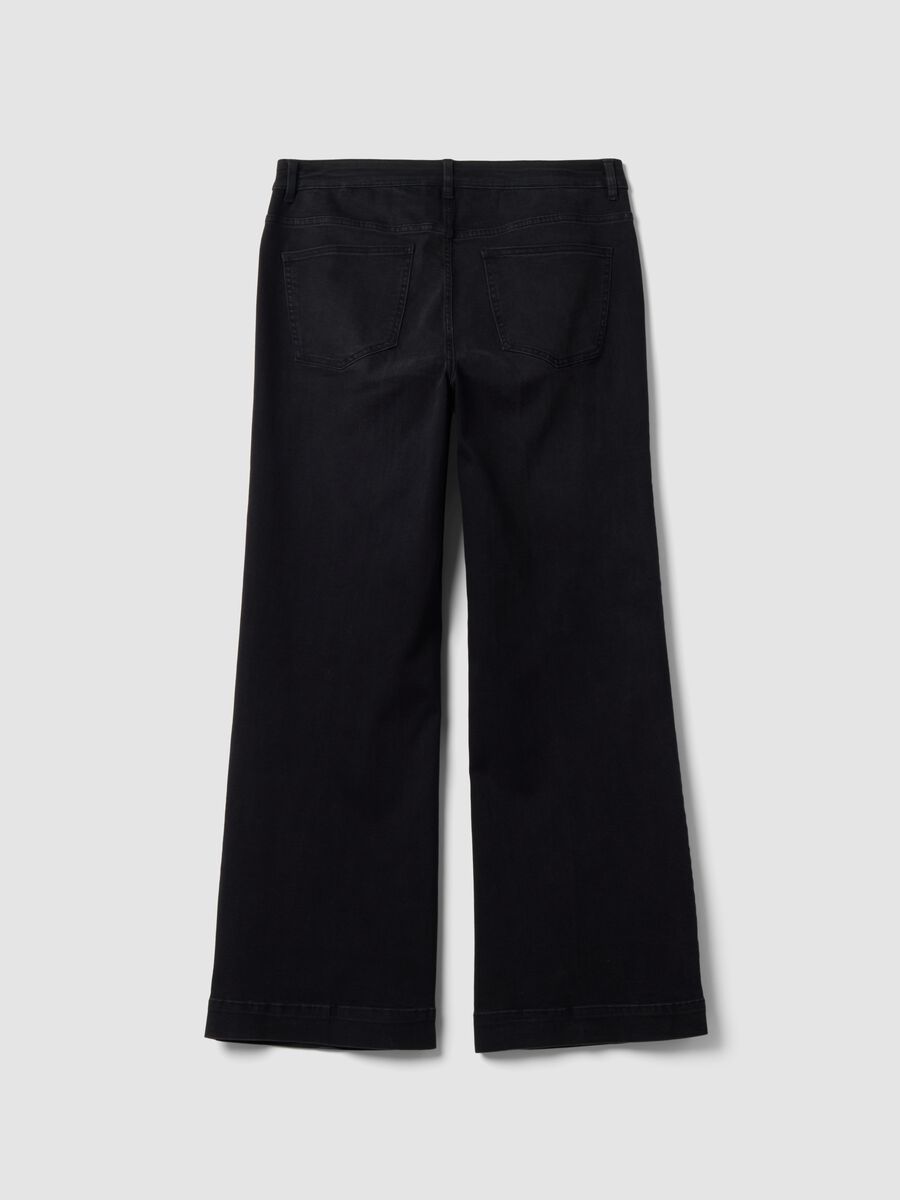 Black cotton and stretch viscose denim jeans with bootcut fit_5