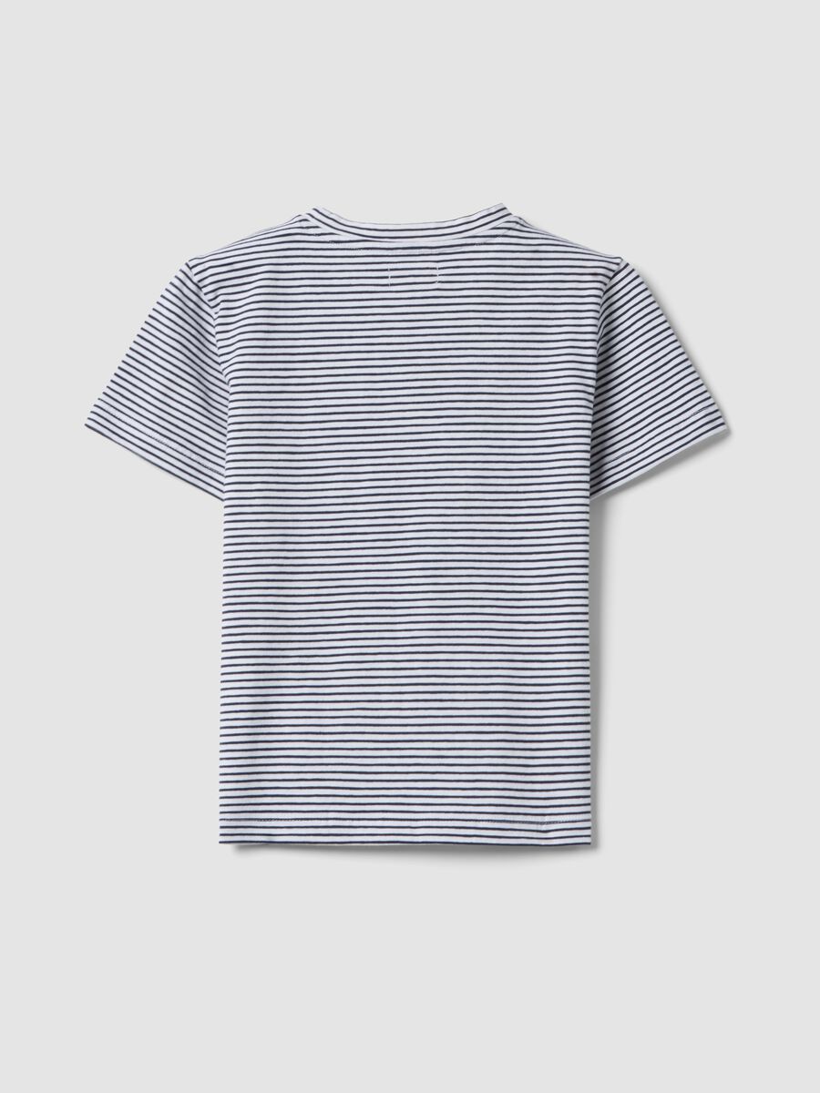 T-shirt blu a righe in cotone elasticizzato_1