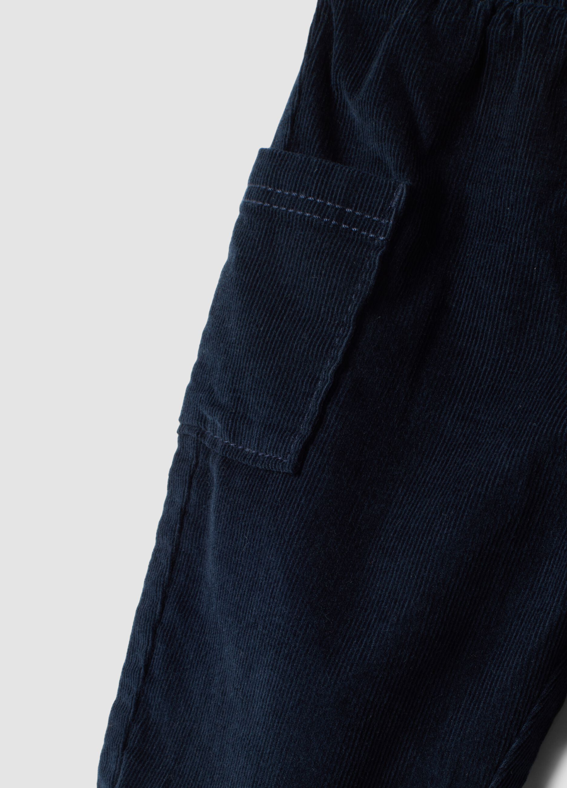 Blue pure cotton cord cargo trousers with elasticated waistband