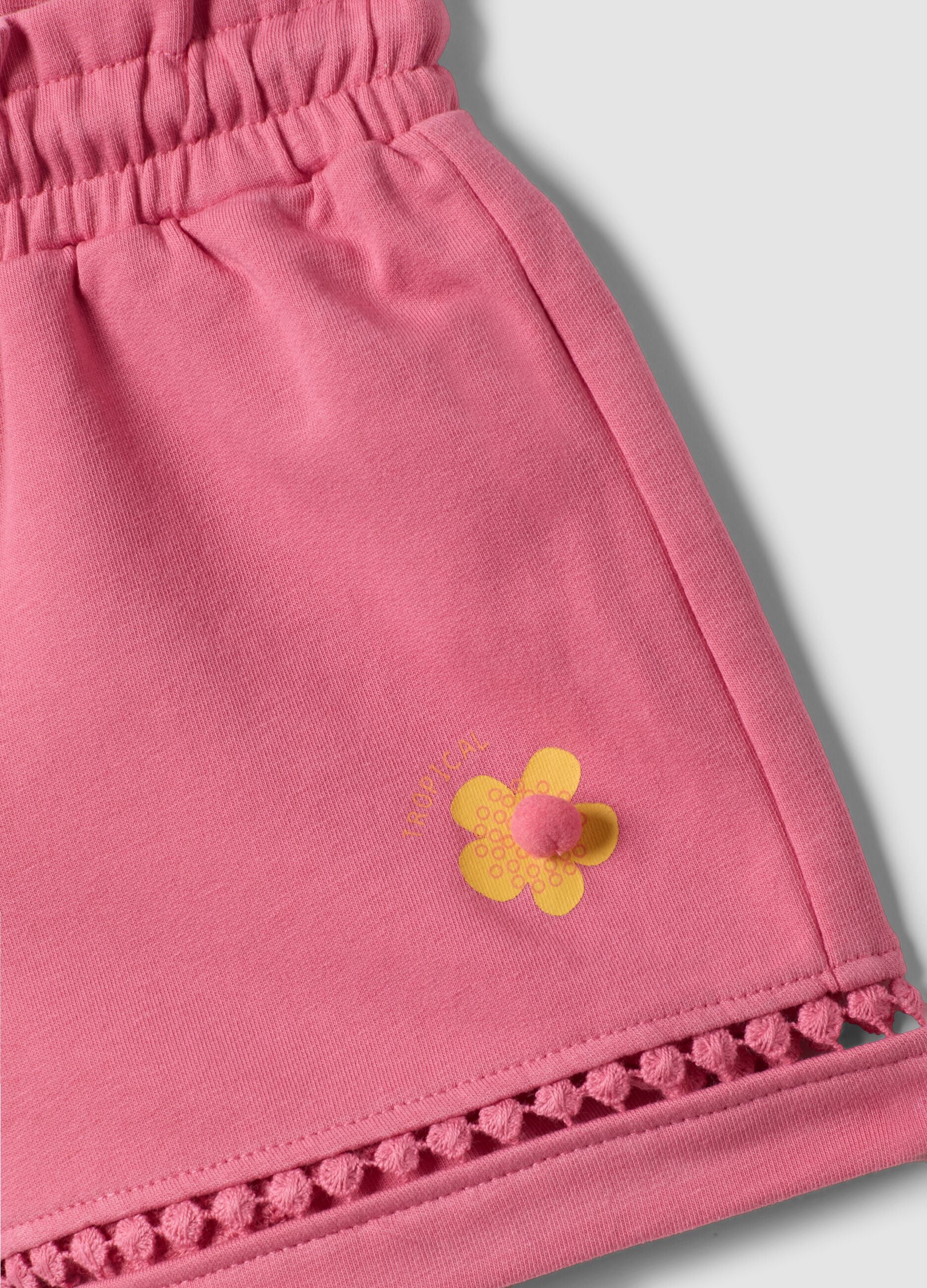 Girls&rsquo; Pink Stretch Cotton Shorts, Regular Fit