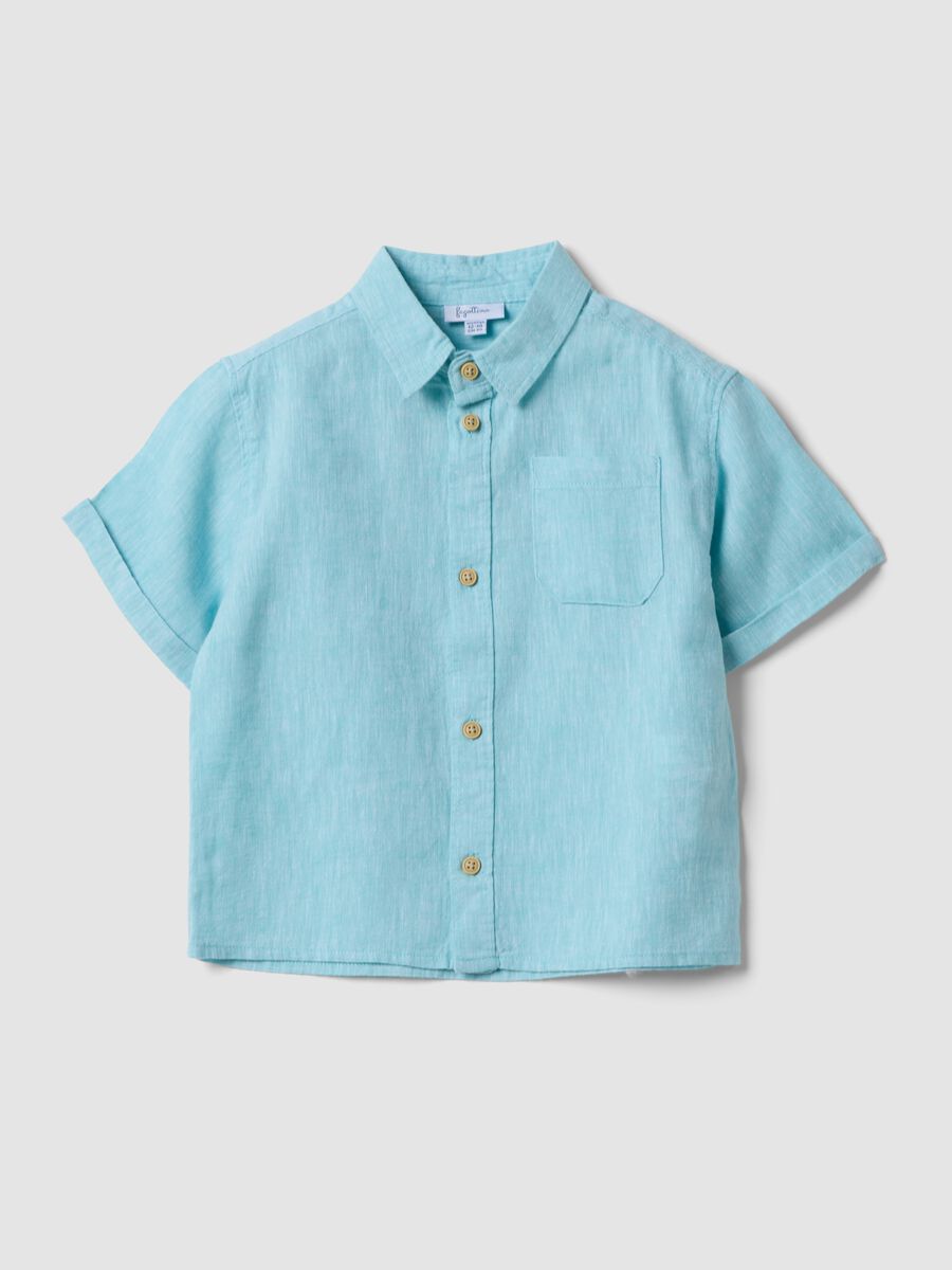 Camicia azzurra in misto lino e cotone da bimbo regular fit_0