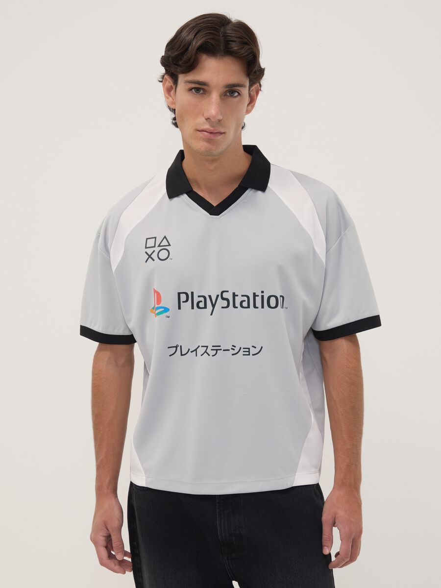 Grey PlayStation V-neck short-sleeve T-shirt_0