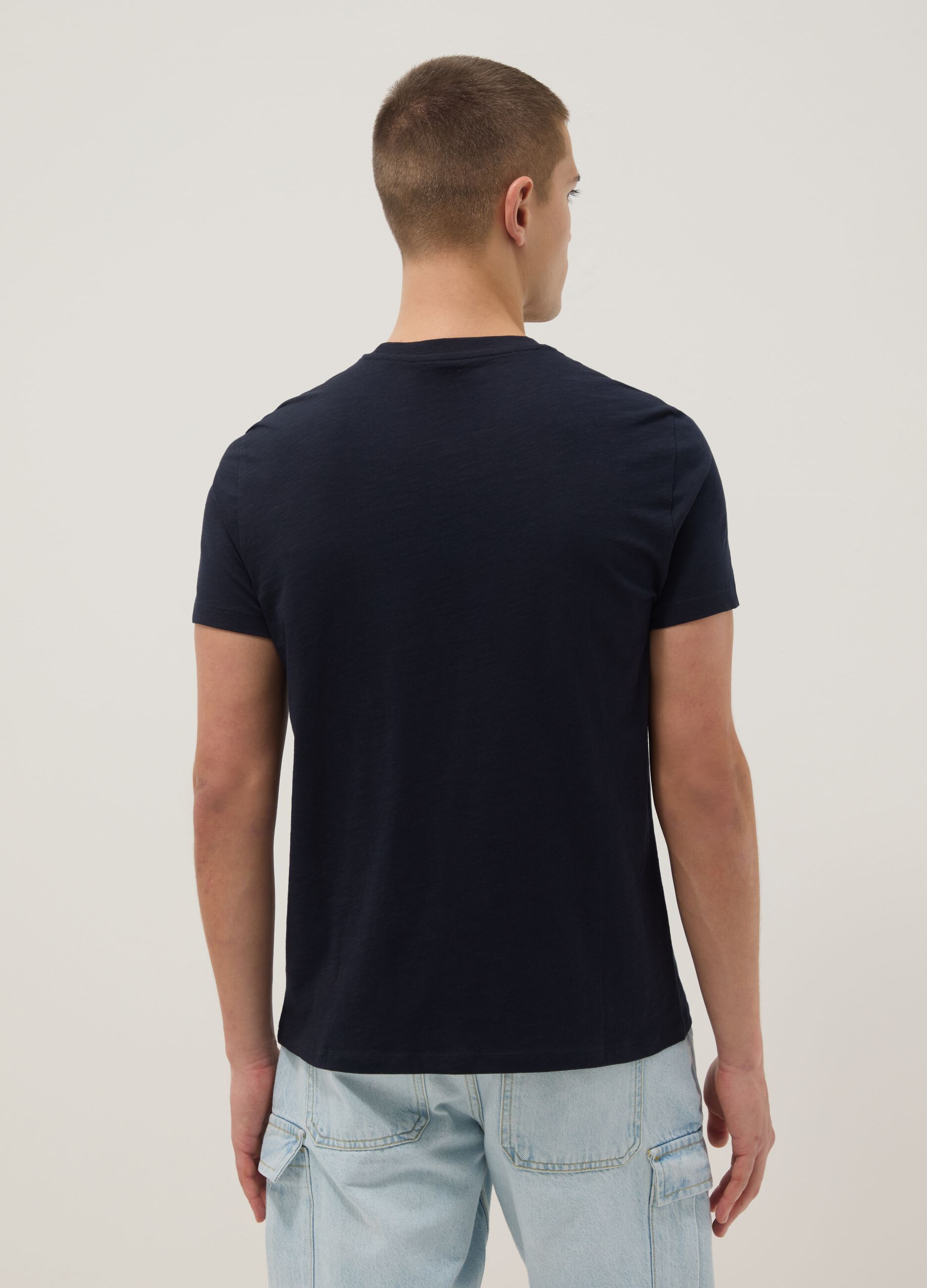 Short sleeve pure cotton blue regular fit T-shirt