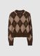 Brown diamond-pattern stretch wool crew-neck jumper_0