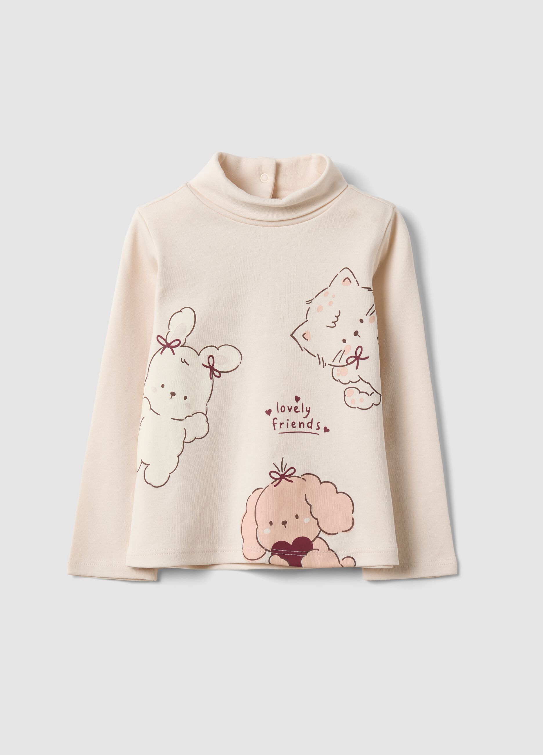 Beige pure organic cotton crew-neck top