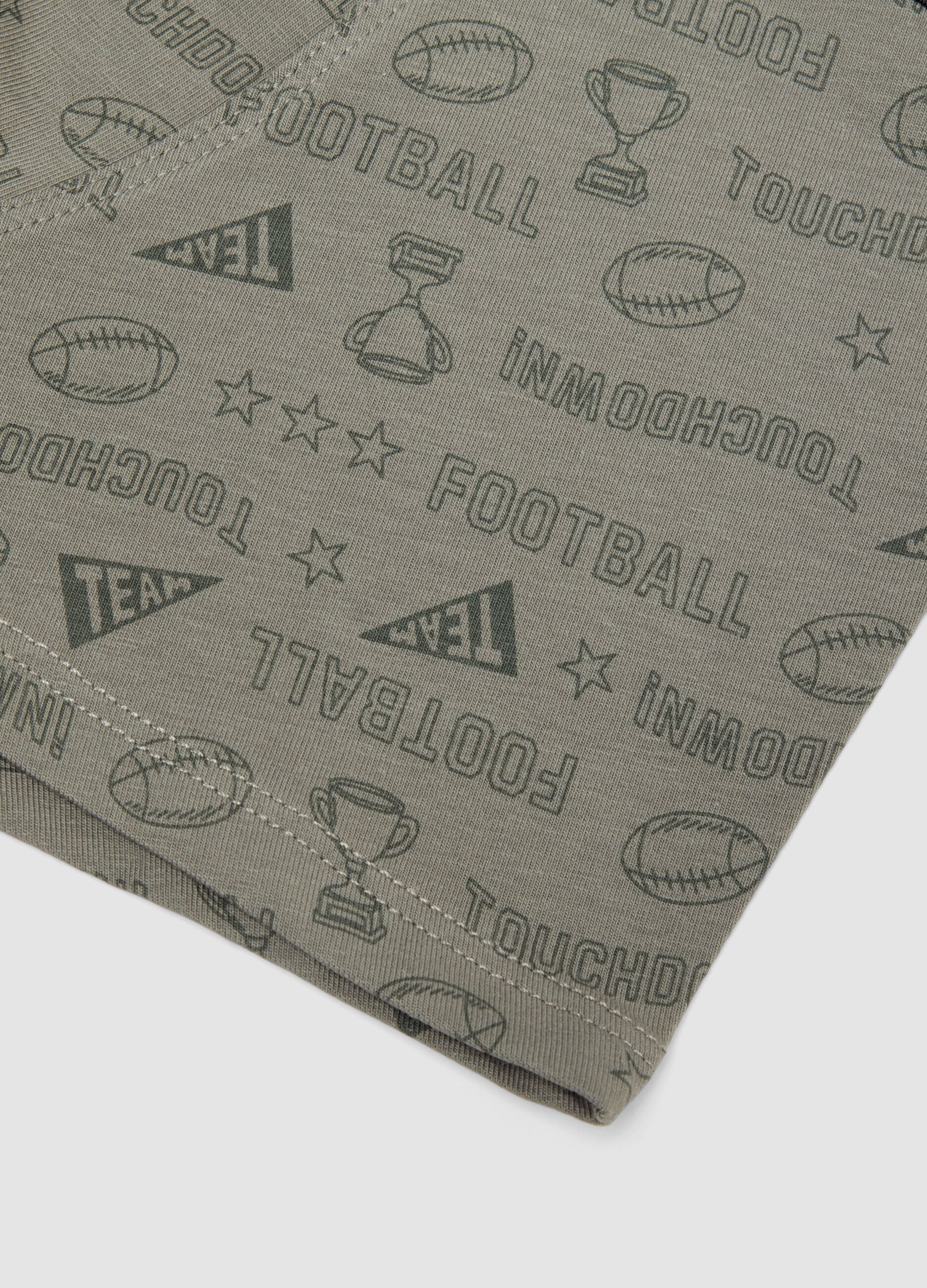 Grey stretch organic cotton boxer shorts with sporty print