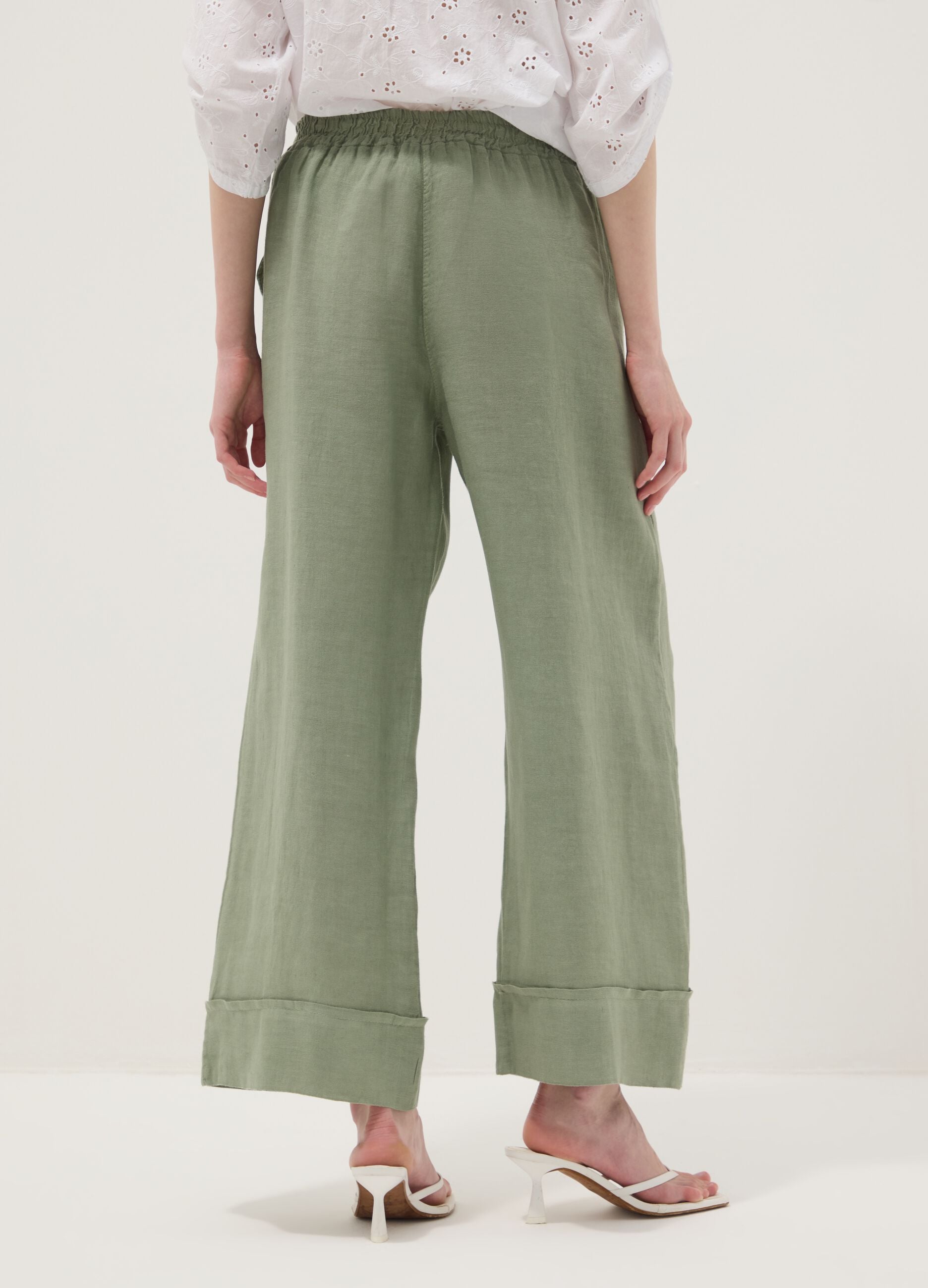 Green pure linen regular-fit trousers