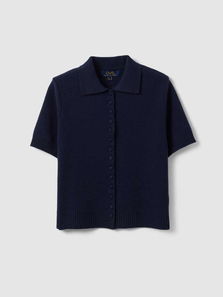Blue wool-blend polo-collar cardigan, regular fit_4