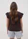 Brown stretch cotton T-shirt with ruffle sleeves, regular fit_3