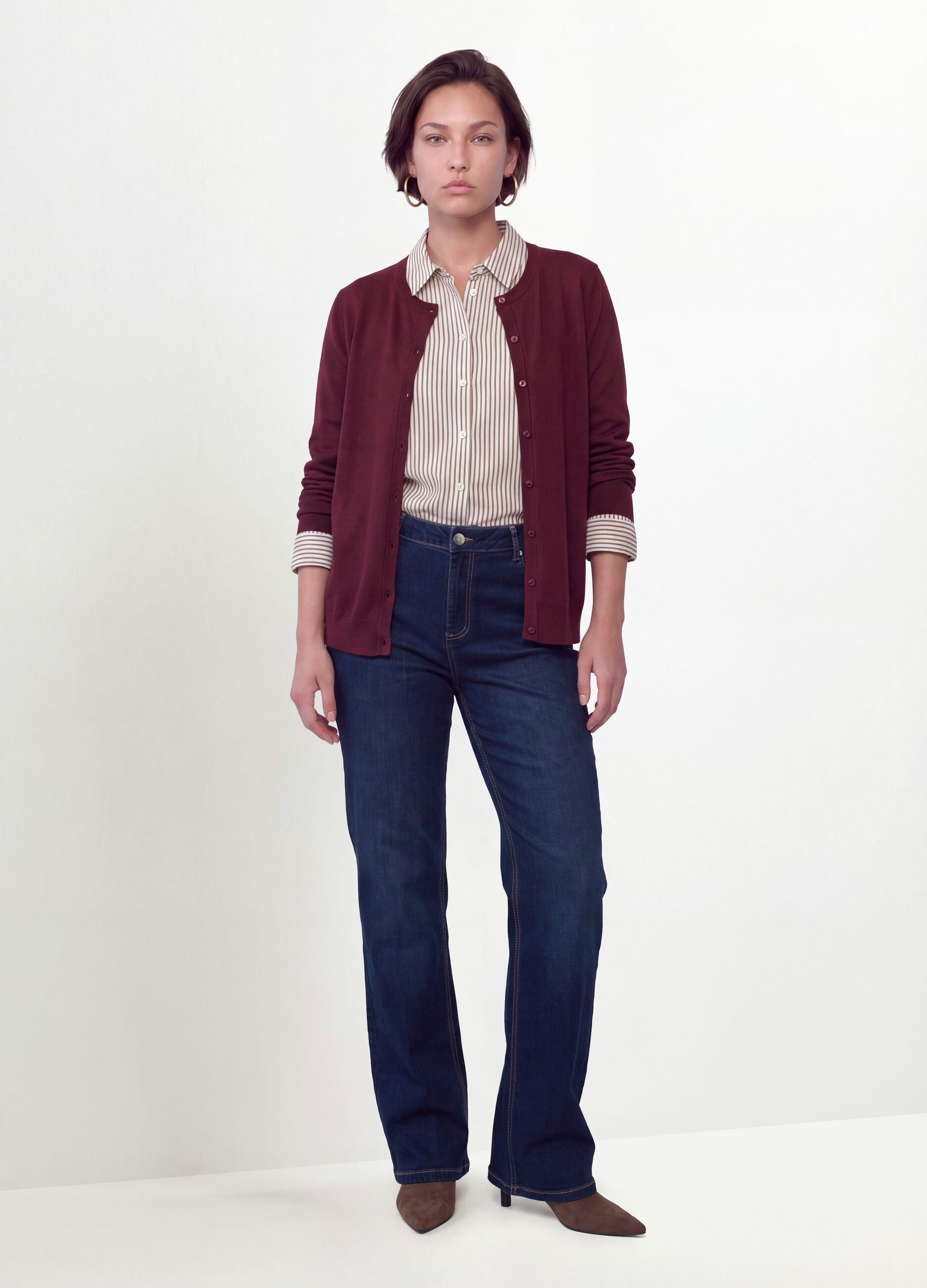 Red viscose-blend cardigan with buttons, regular fit