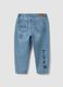 Light blue cotton-viscose blend denim jeans with college-style prints_1