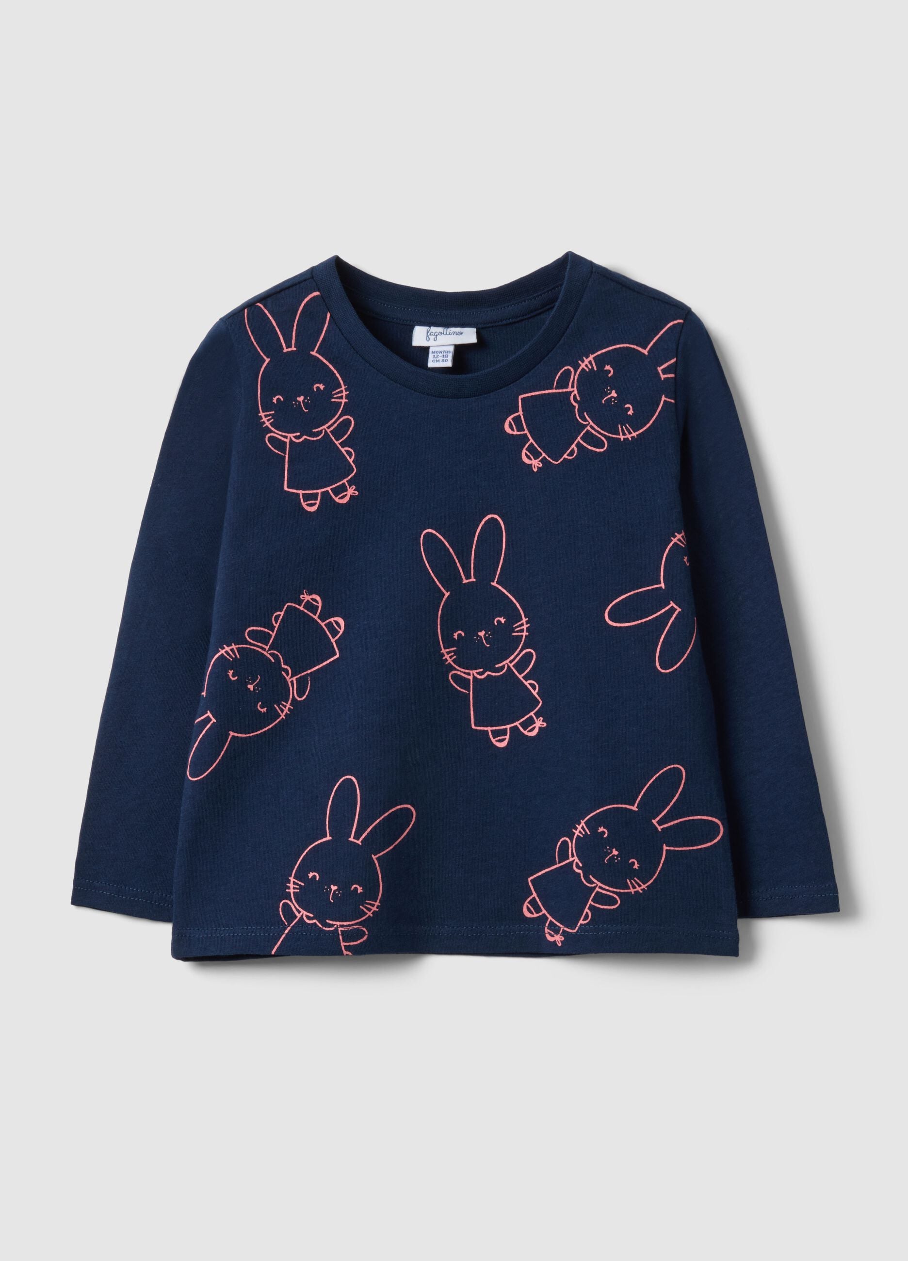Blue long-sleeved pure cotton T-shirt with regular fit print