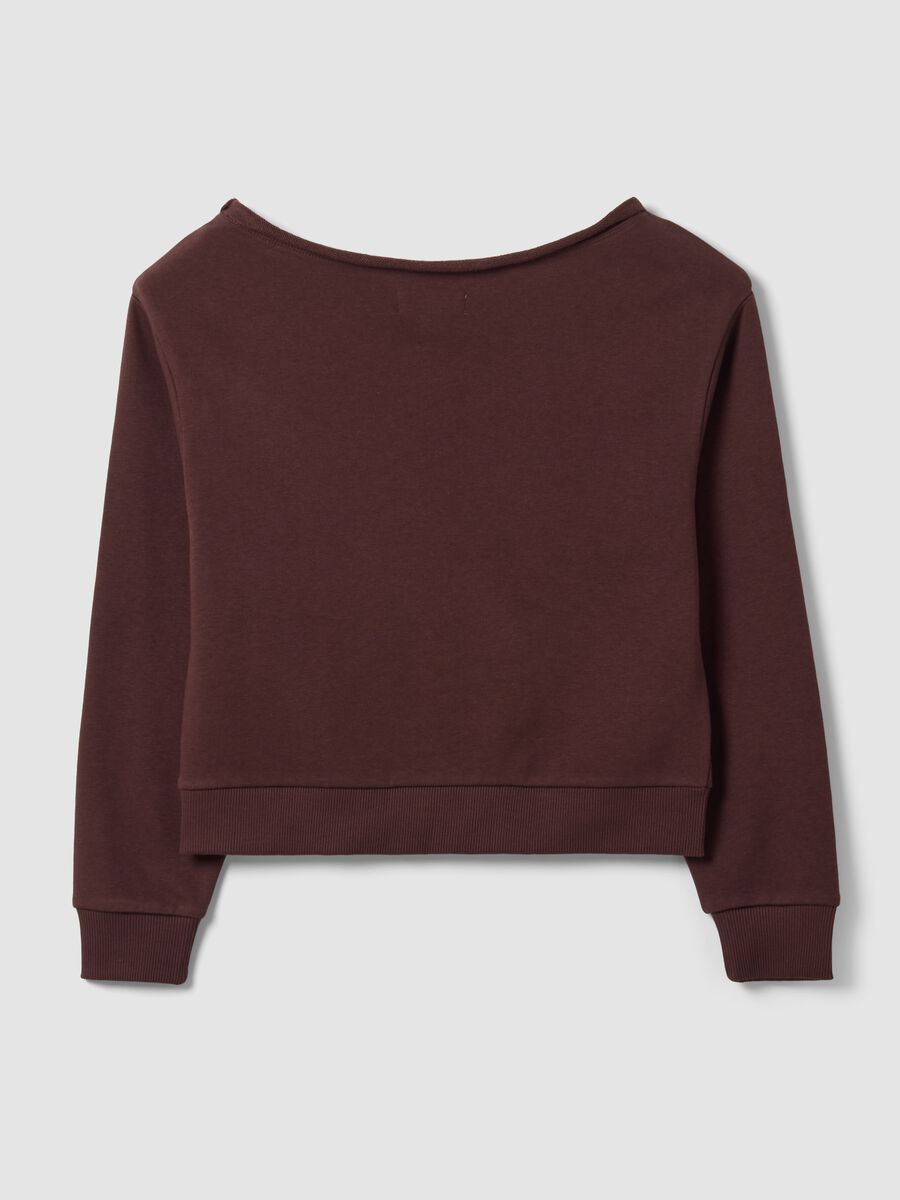 Felpa marrone in misto cotone con scollo ampio regular fit_5