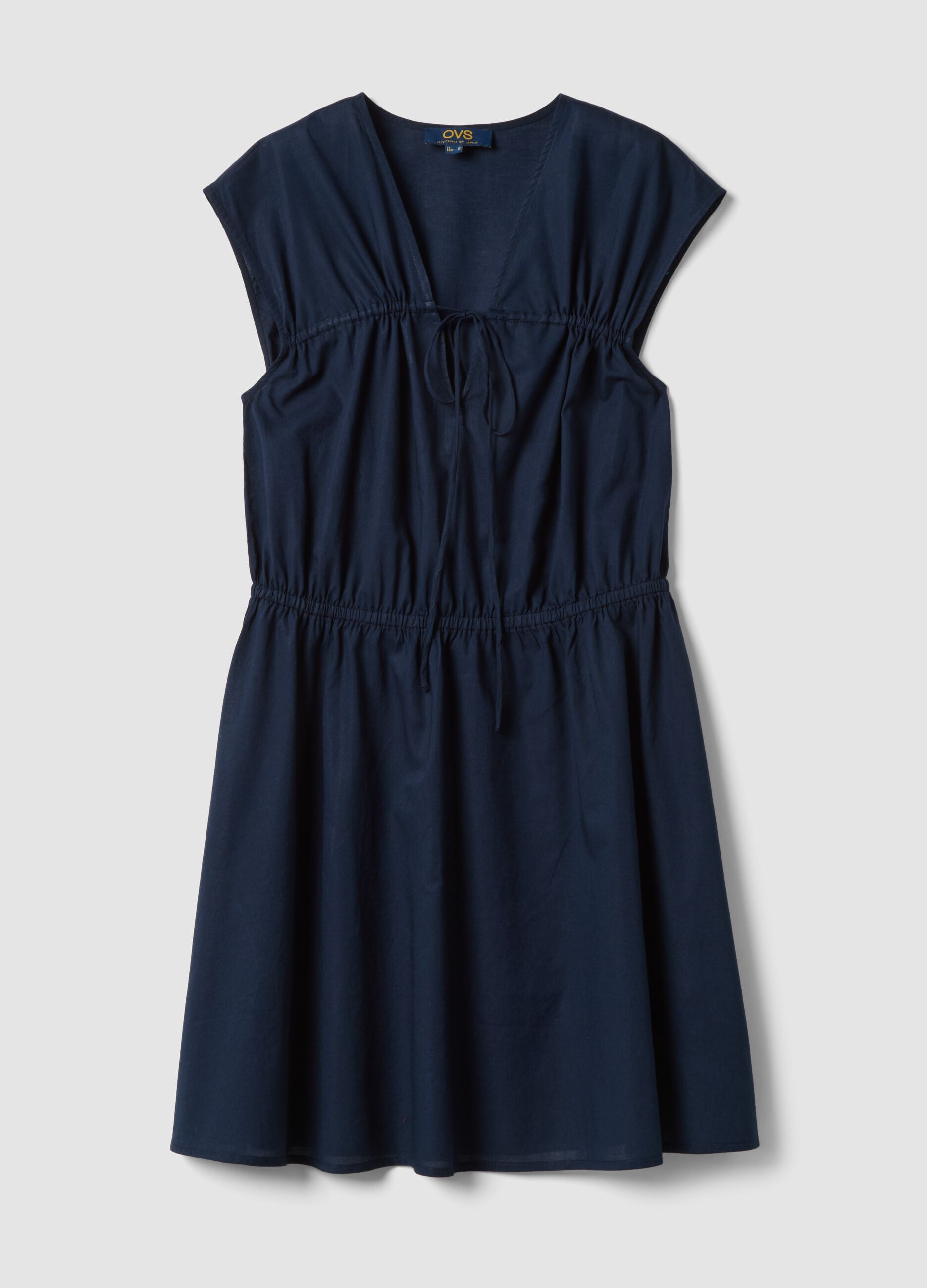 Blue pure cotton V-neck dress