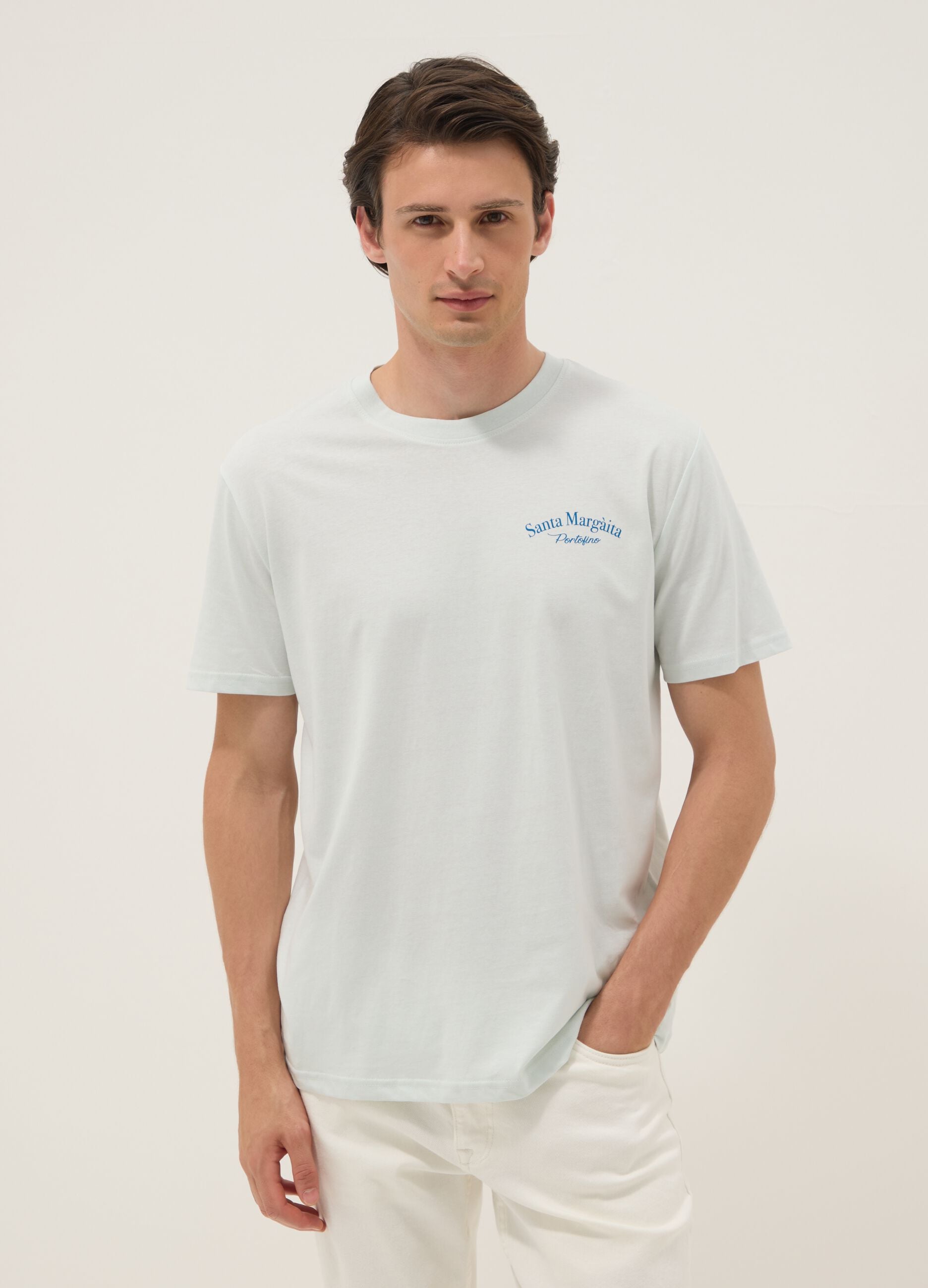 Blue slogan T-shirt in pure cotton, regular fit