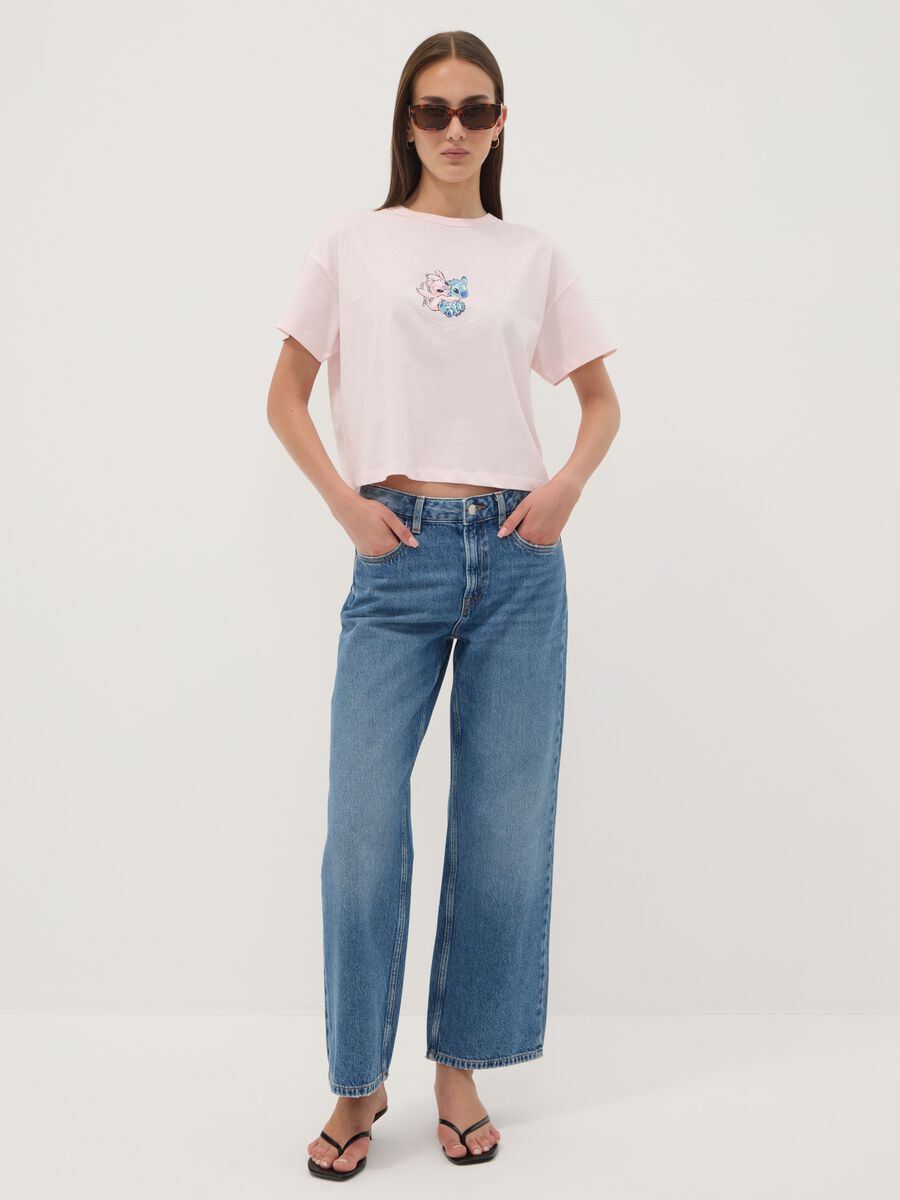 T-shirt rosa in puro cotone con stampa Lilo e Stitch regular fit_1