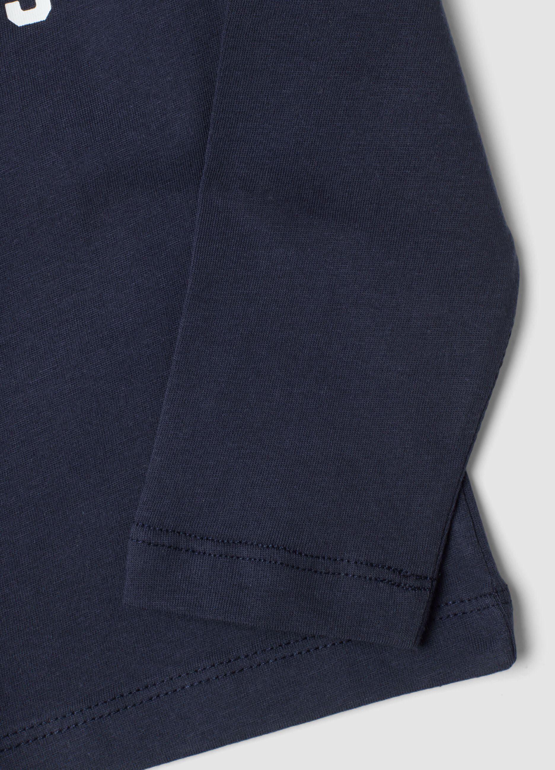 Blue pure cotton T-shirt with college print, regular fit