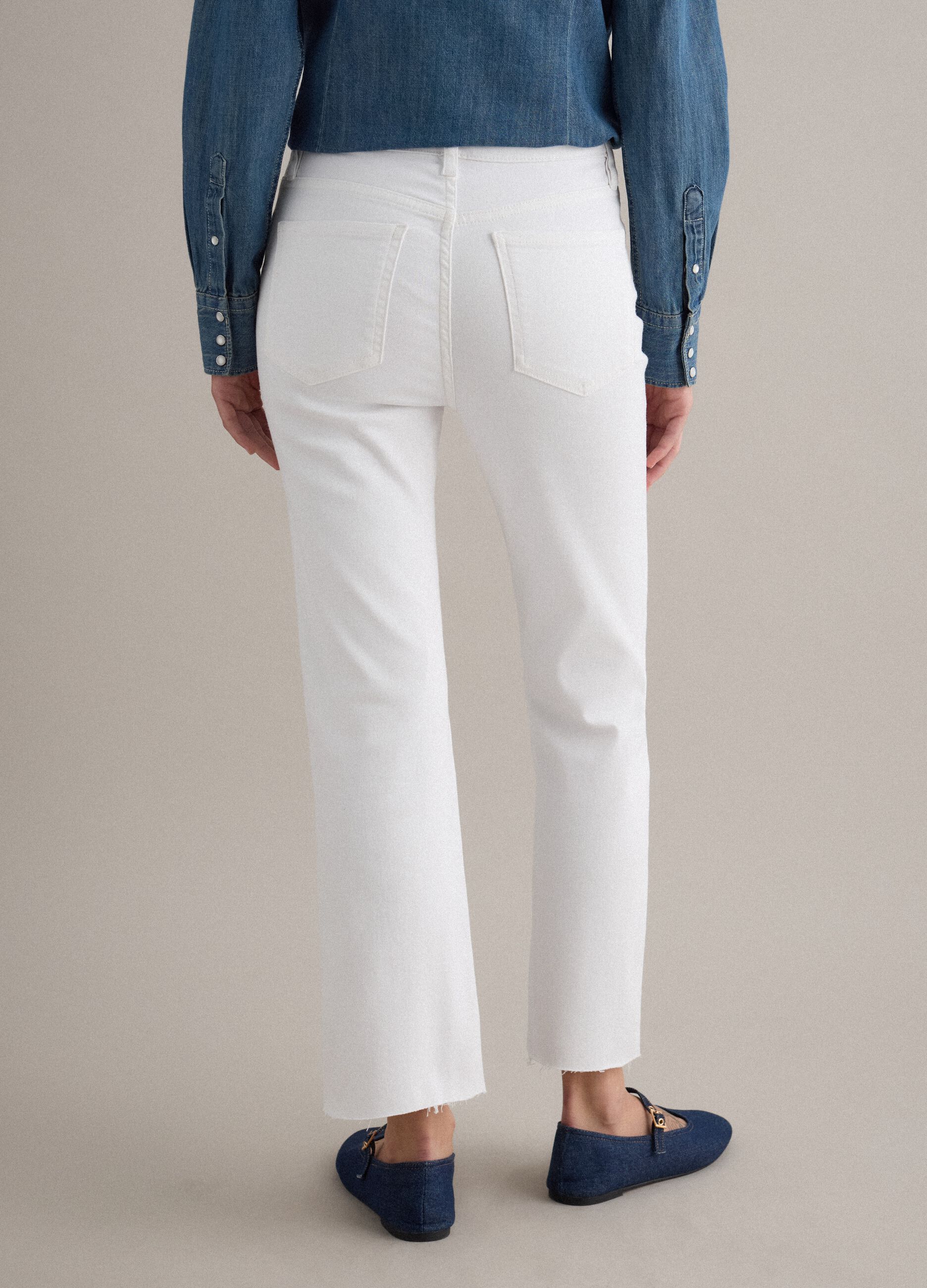 White Stretch Cotton Flare Jeans