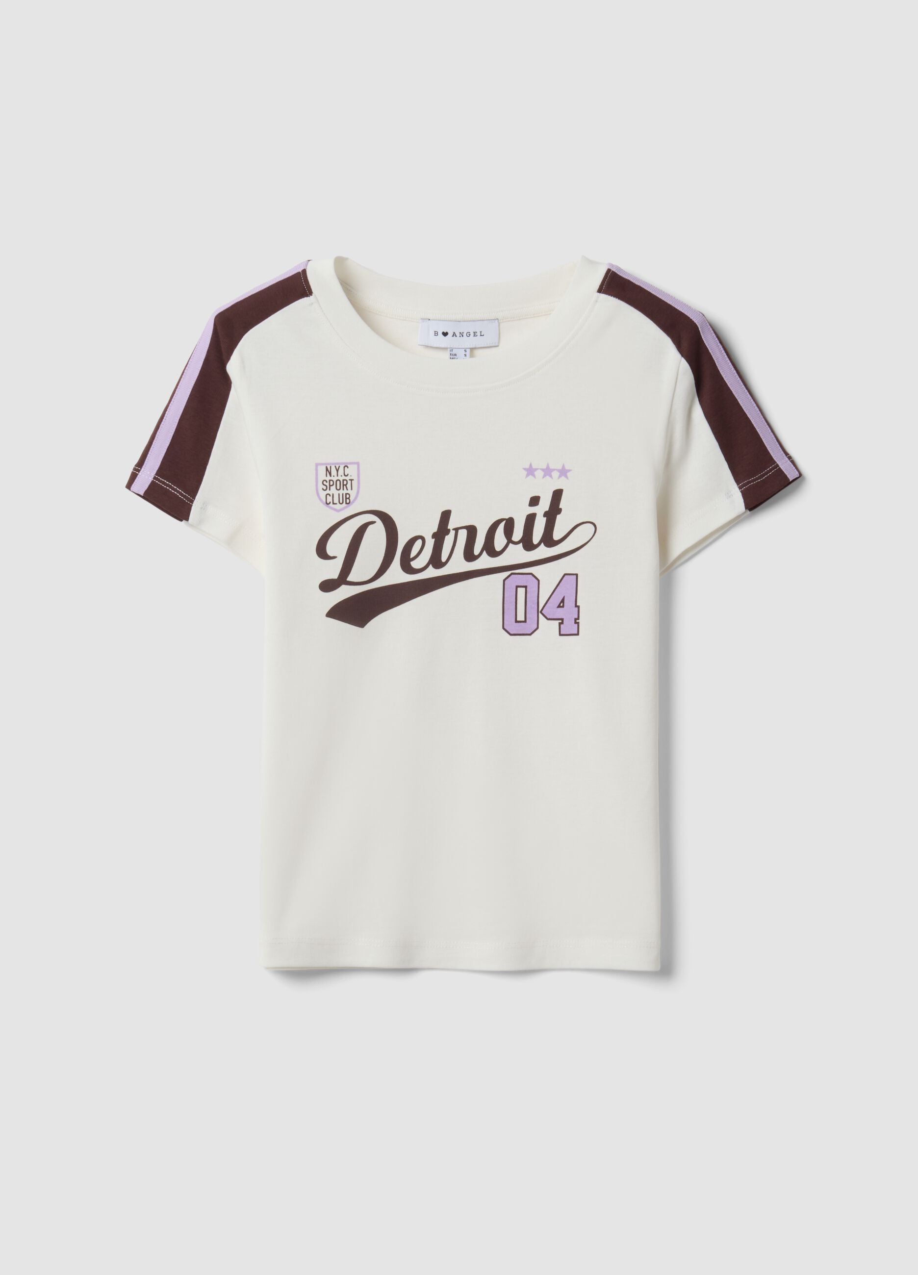 White pure cotton crew-neck T-shirt with Detroit print