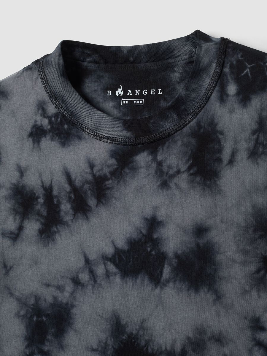 Blue pure cotton T-shirt with tie-dye print_5