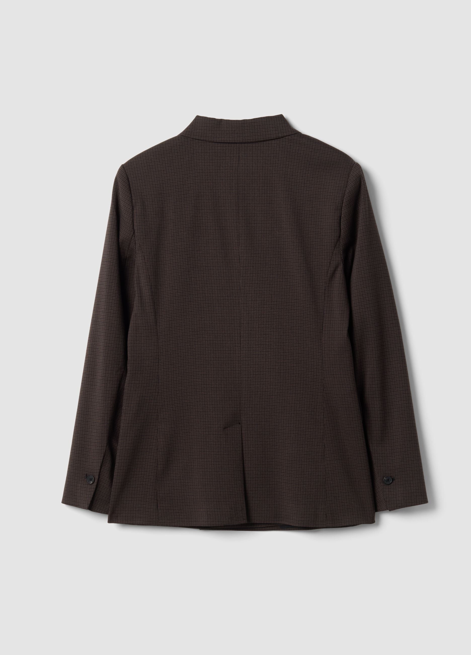 Brown stretch viscose micro-check regular-fit blazer