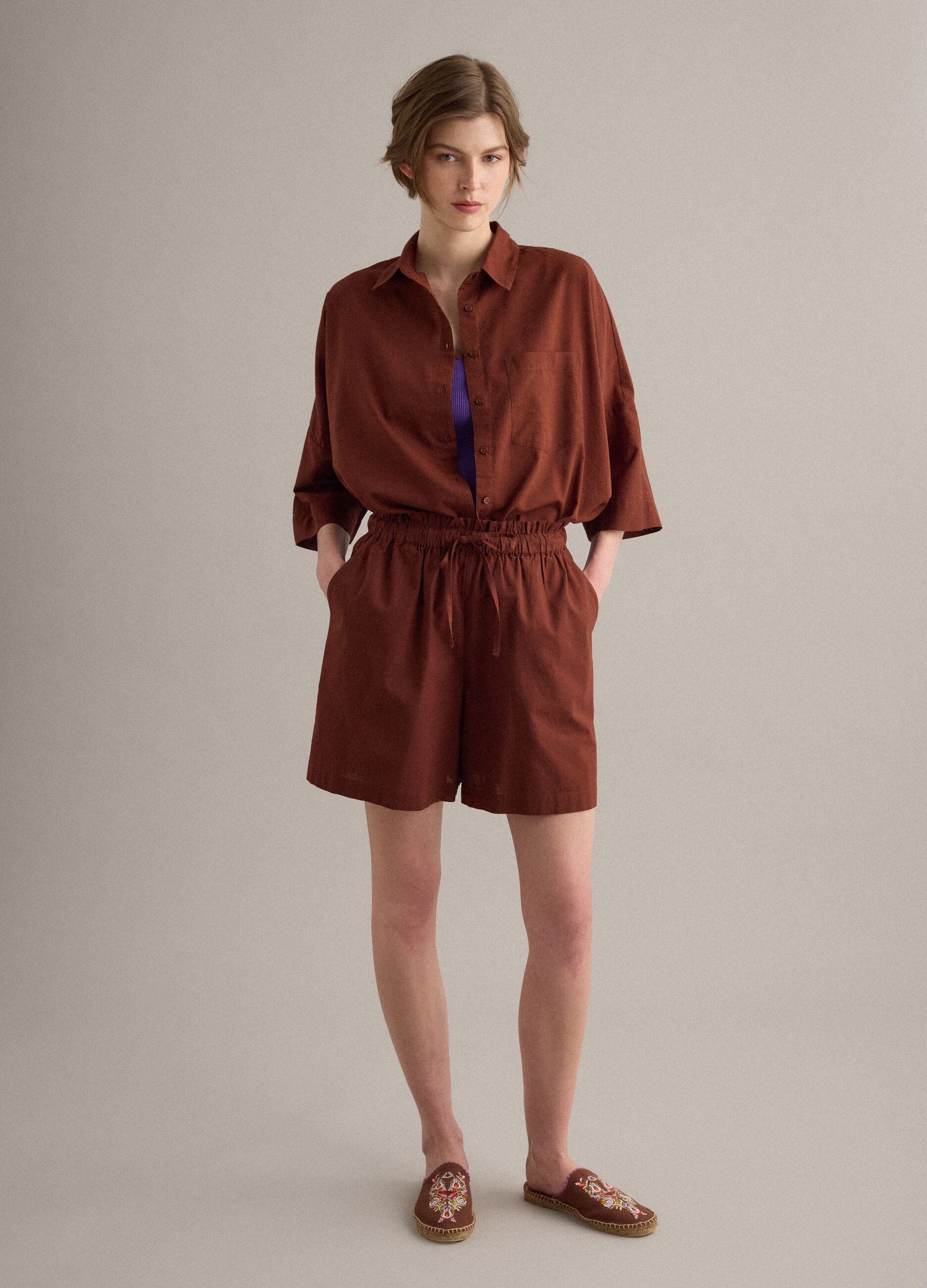 Brown pure cotton oversized shirt