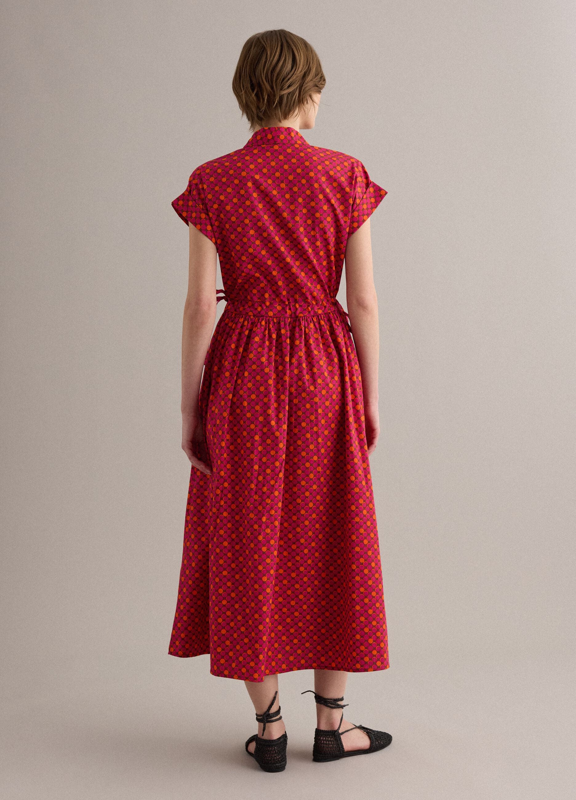 Red pure cotton midi dress with printed pattern