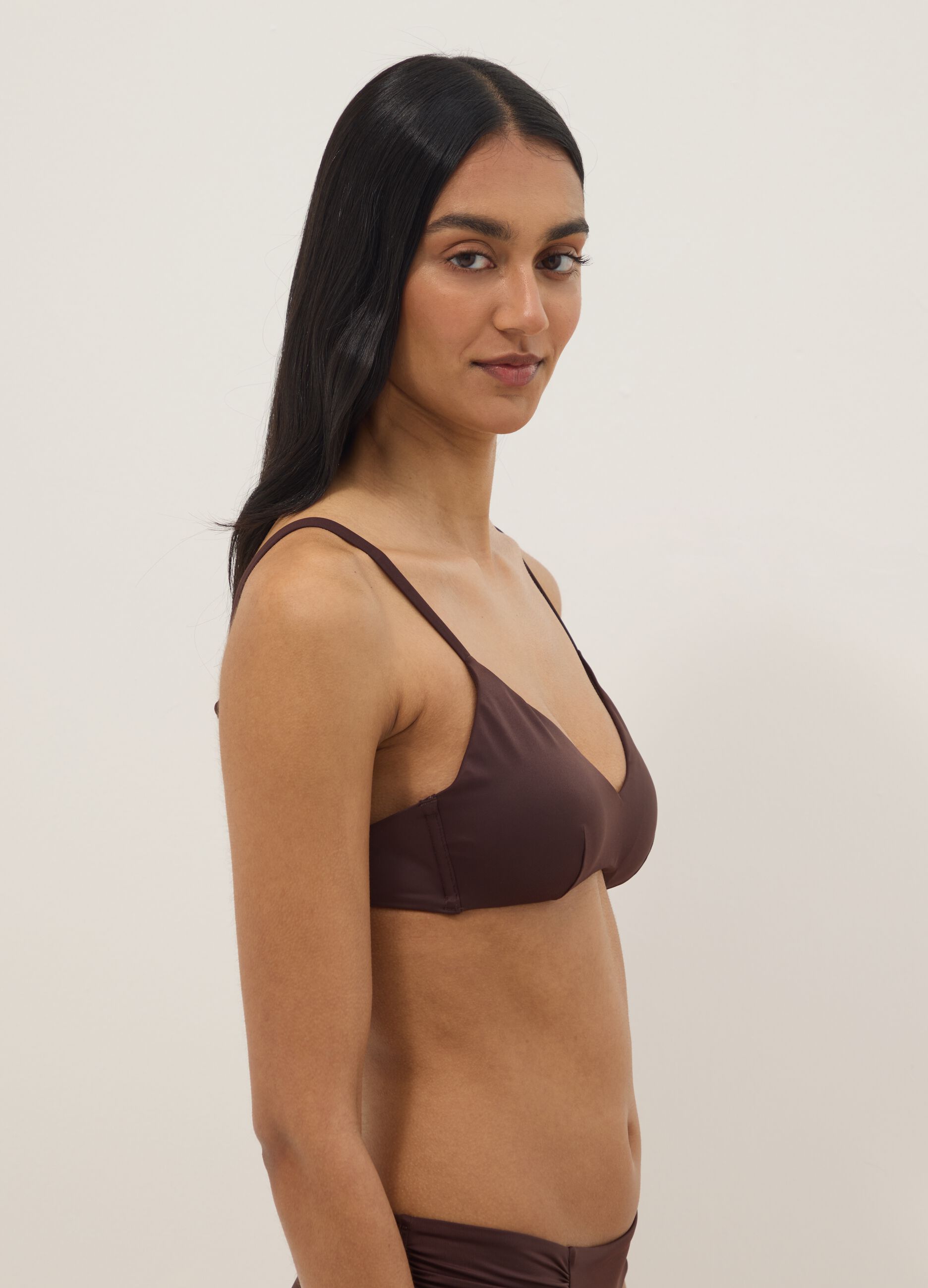 Brown triangle bikini top with removable padding