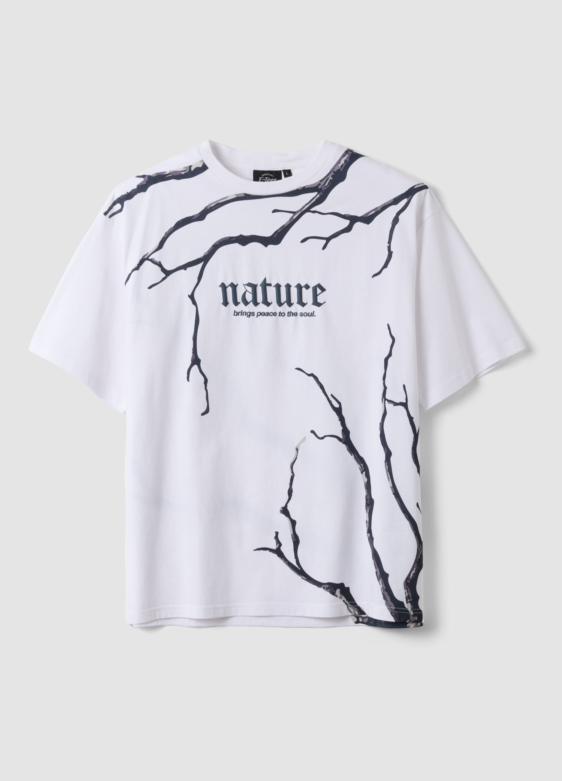 White pure cotton T-shirt with Nature slogan