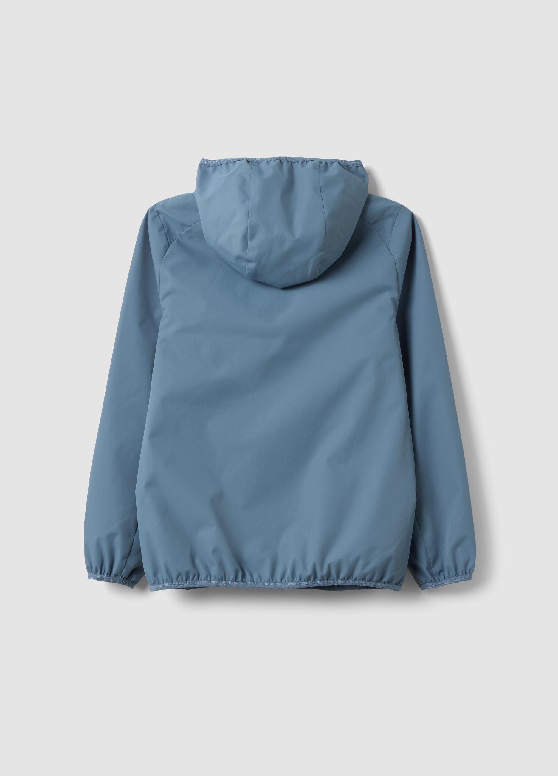Blue oversized rain jacket with hood and zip for boys