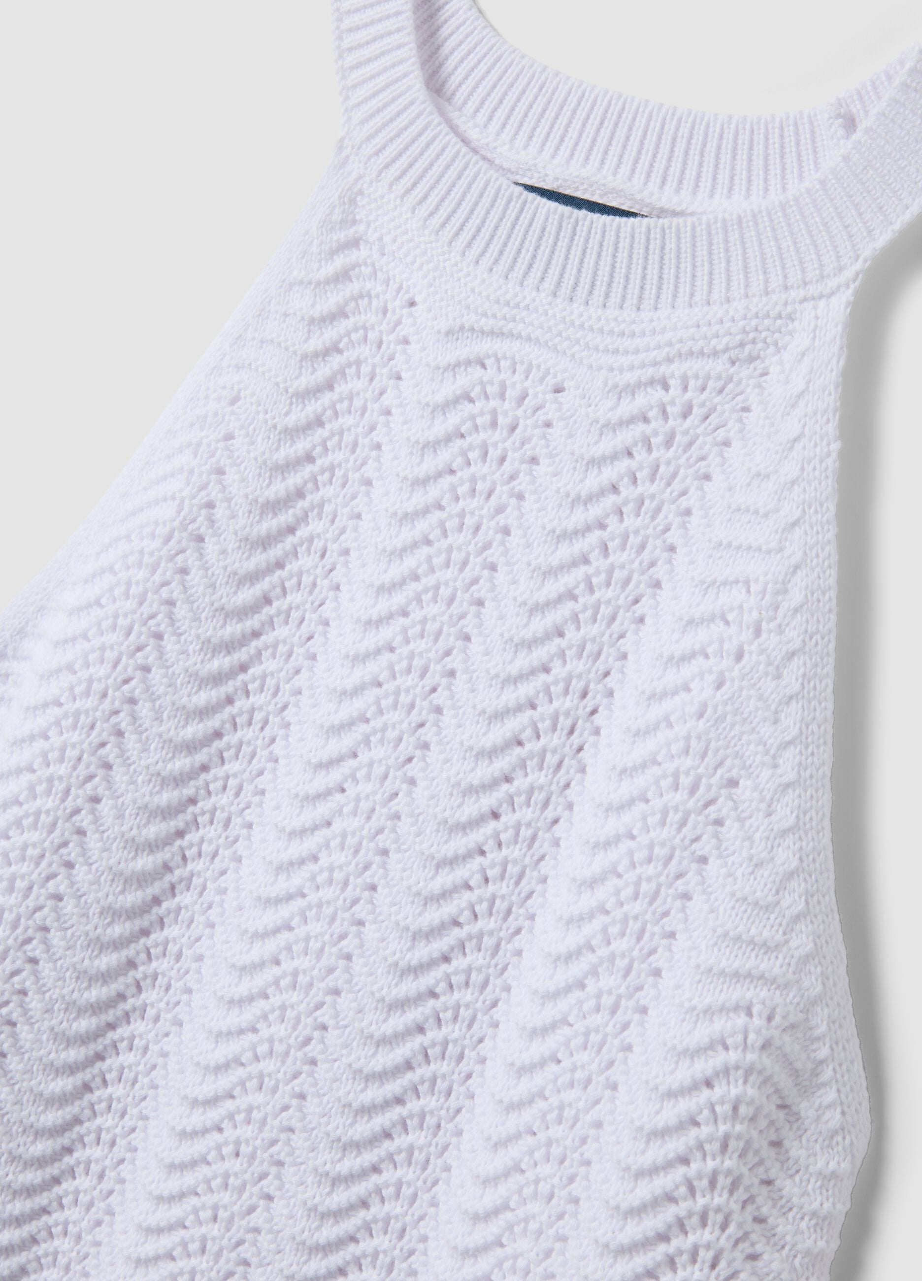 White pure cotton tank top regular fit with mesh texture