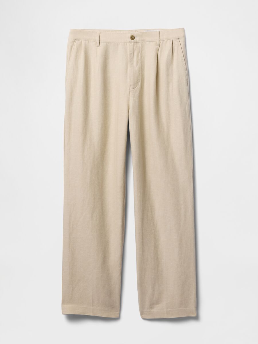 Pantaloni wide leg beige in lino e cotone_5