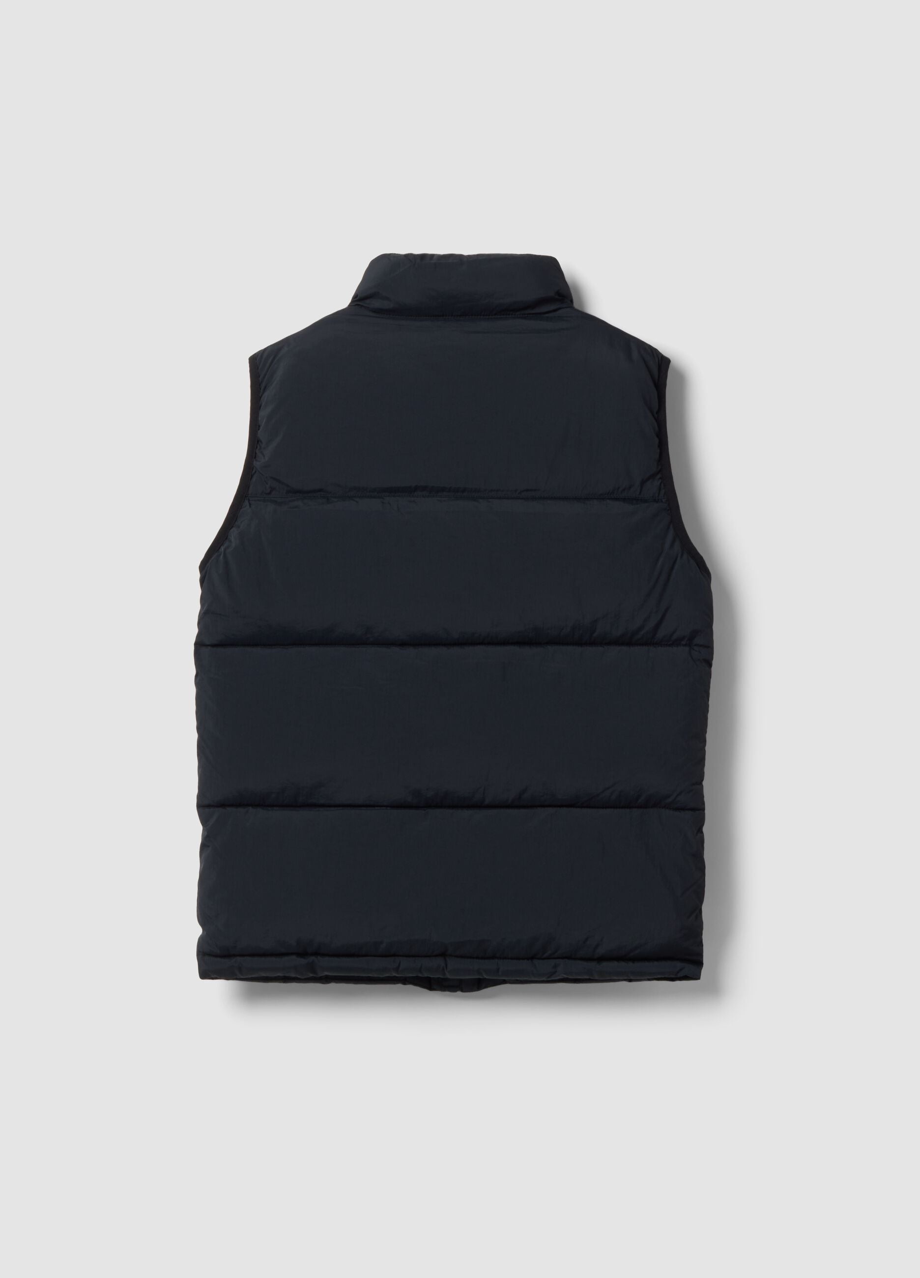 Black water-repellent padded gilet with zip and high neck for boys