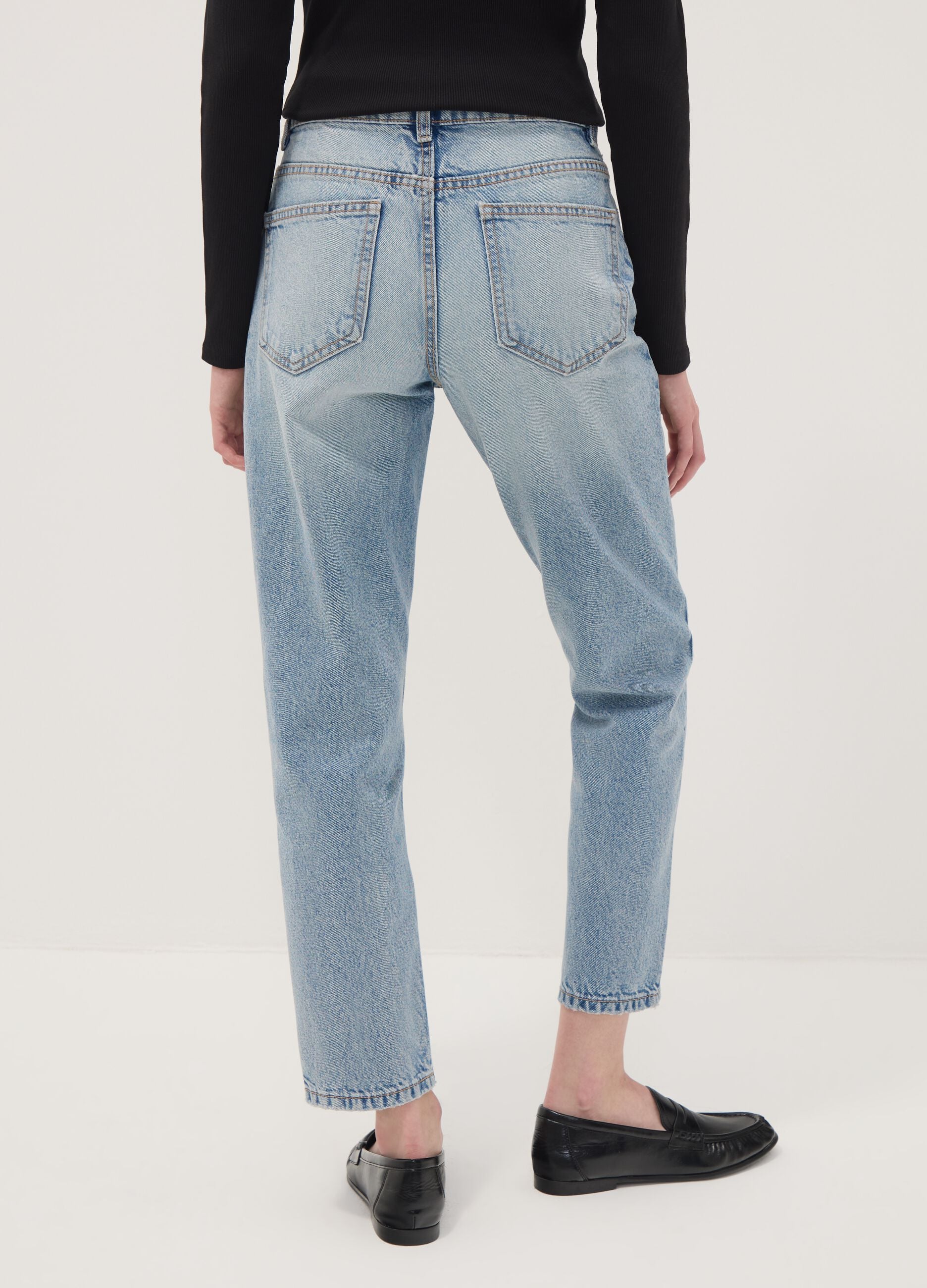 High-waisted pure cotton mom-fit denim jeans