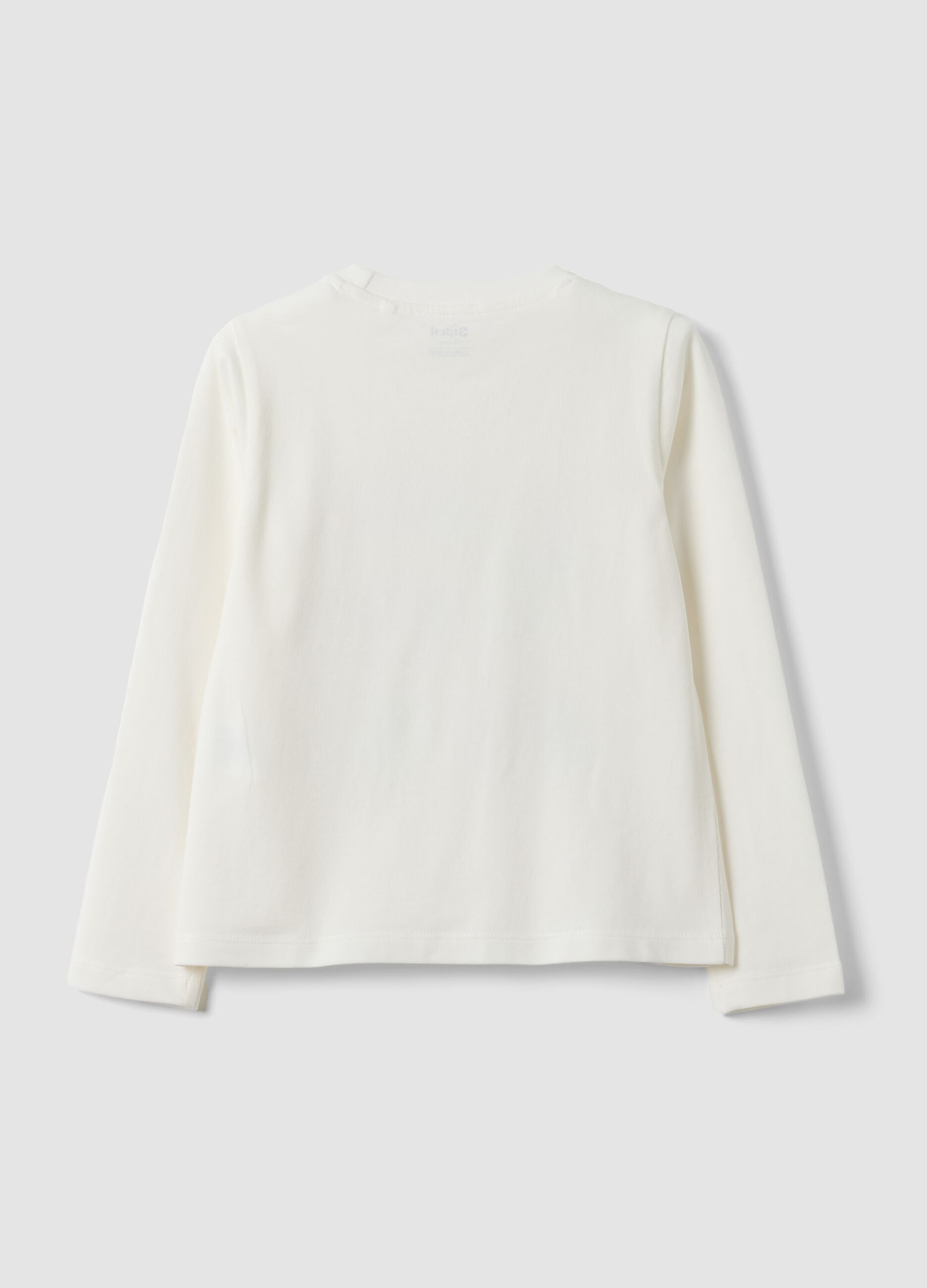 White stretch cotton T-shirt with Lilo & Stitch print, regular fit