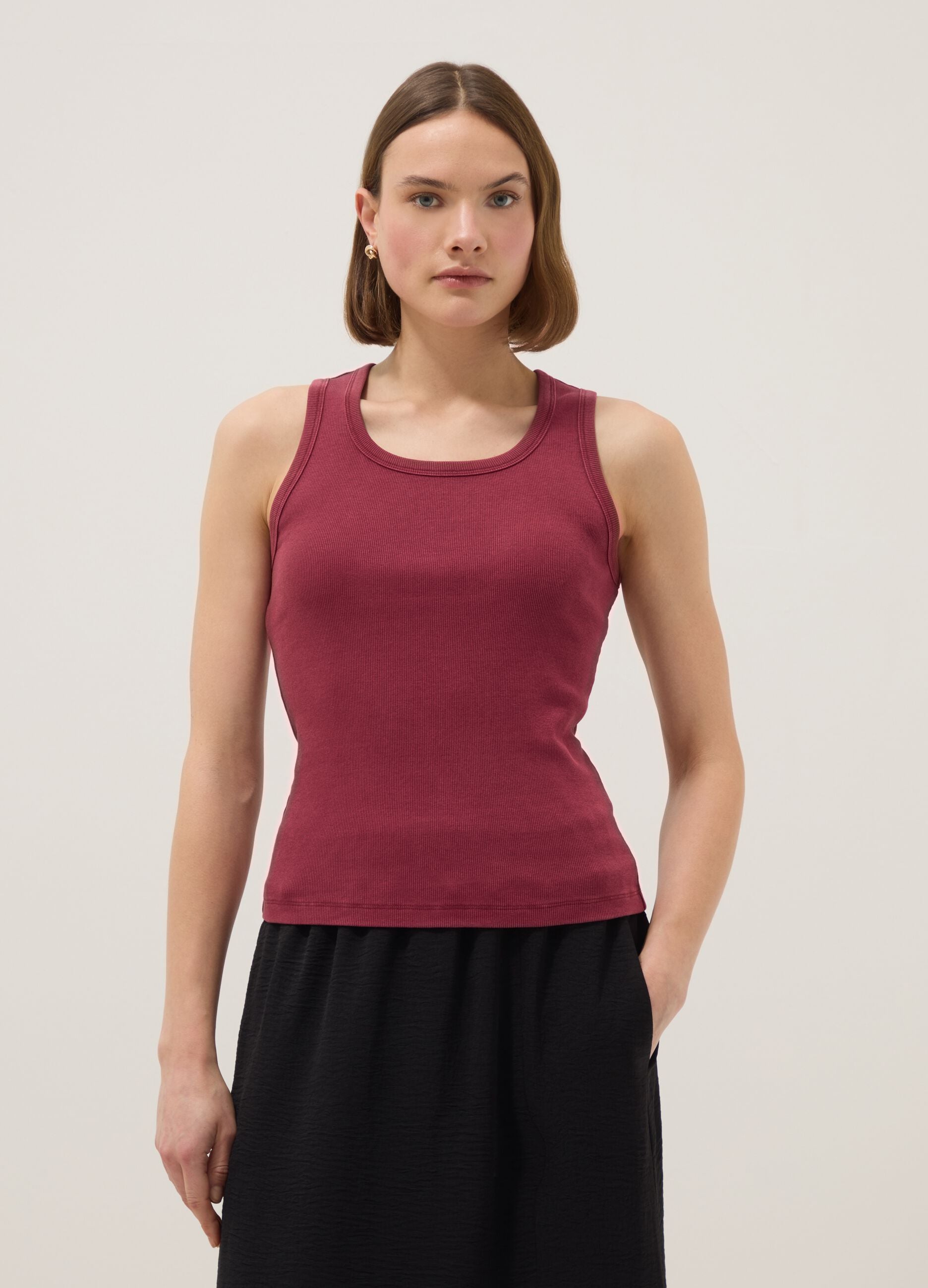 Red stretch cotton vest top, regular fit