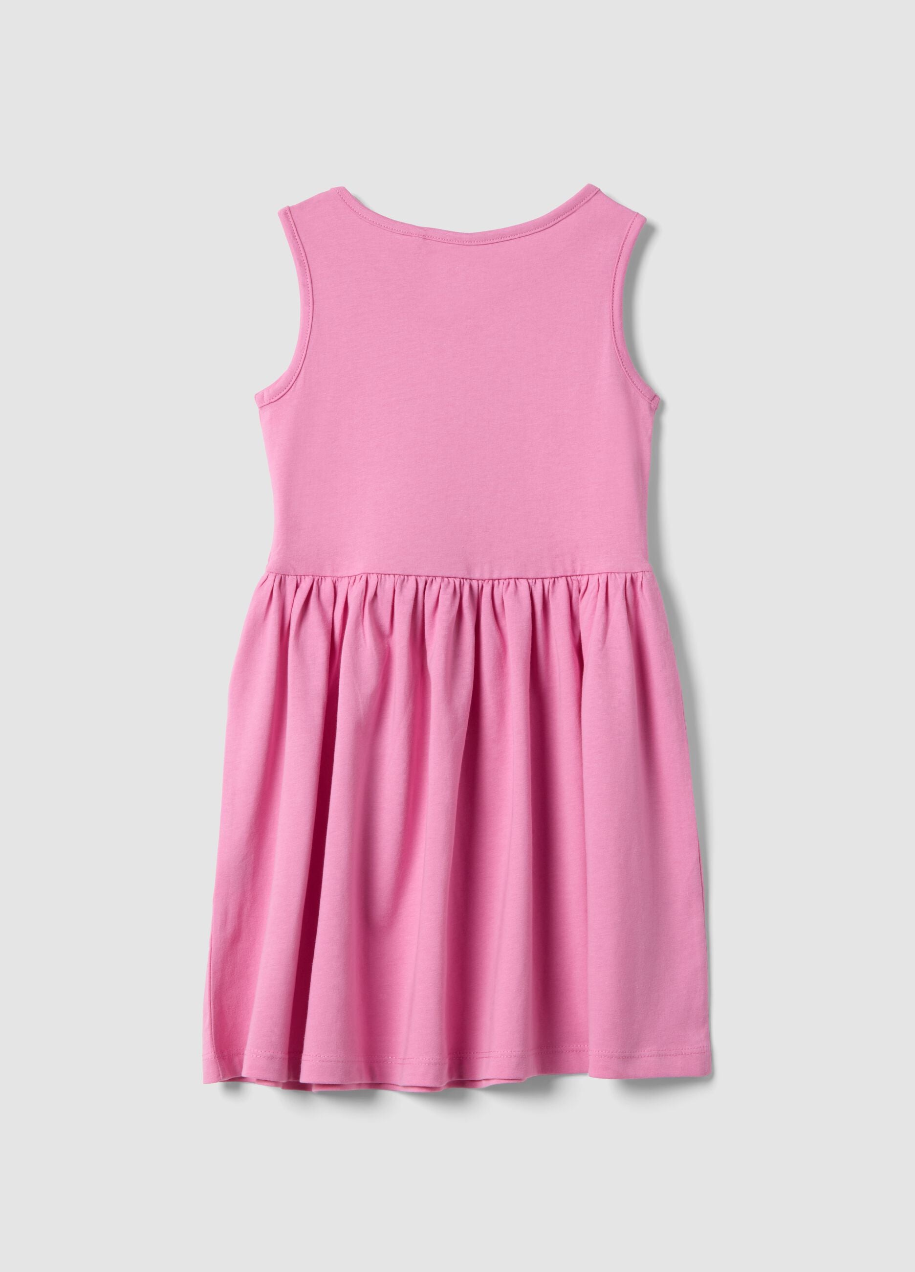 Girls' sleeveless pink pure cotton dress regular fit