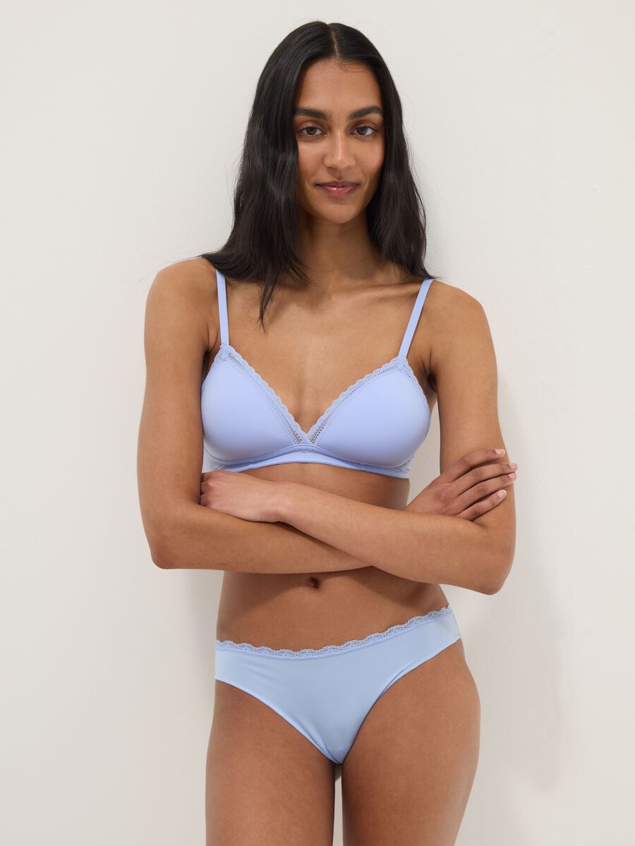 Blue triangle bra with lace detail_1