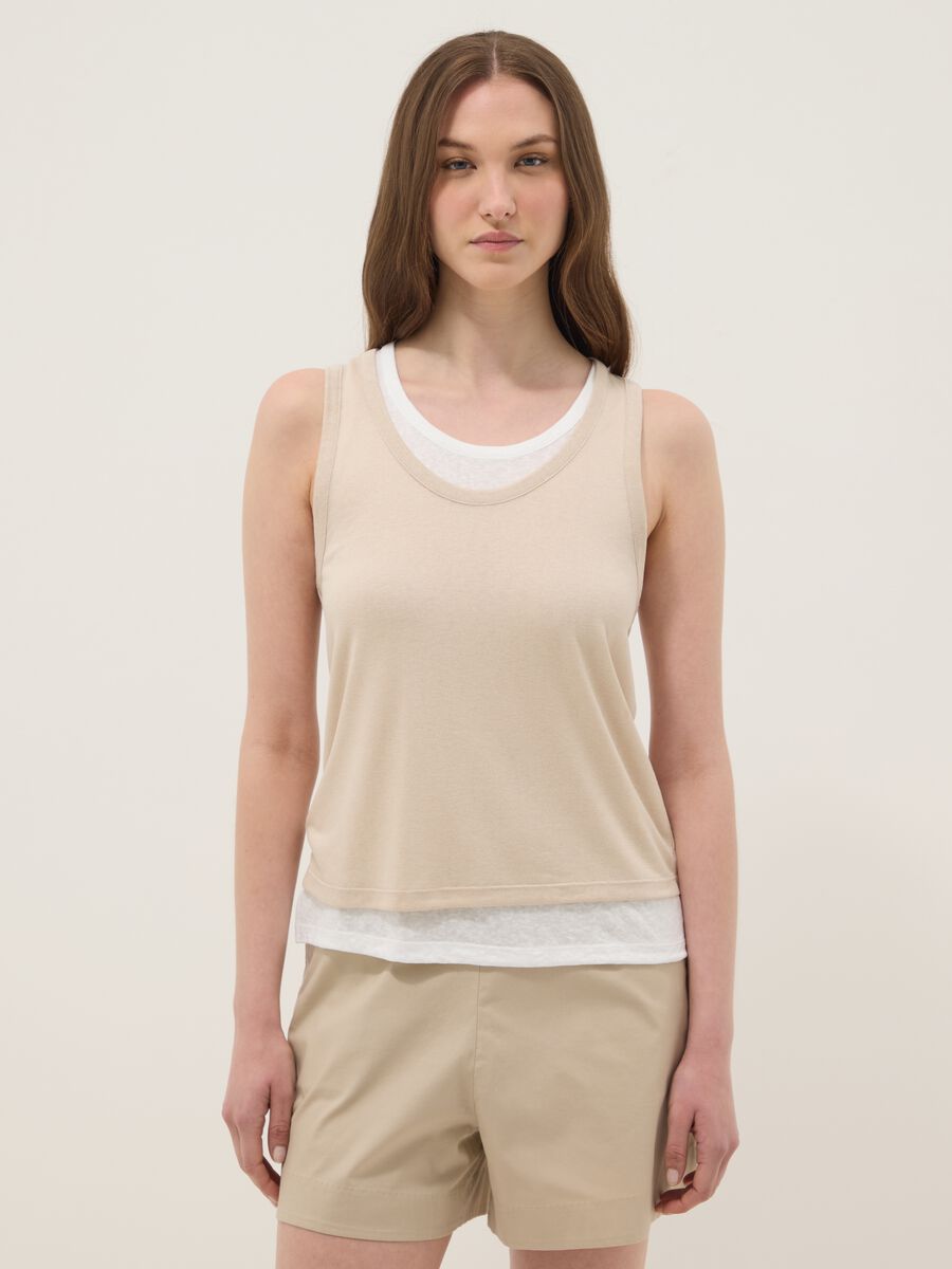 Beige regular-fit viscose-blend tank top_0