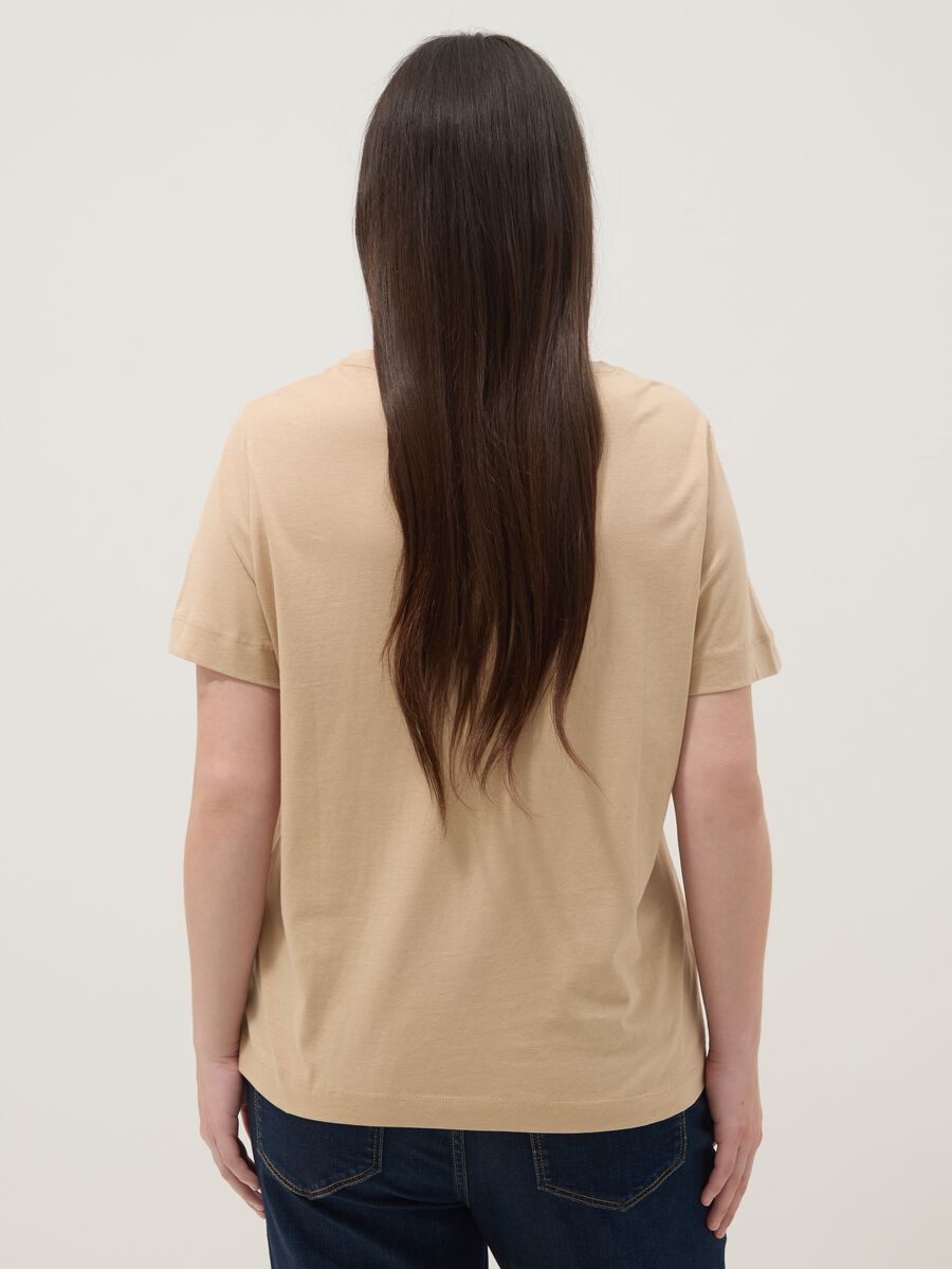 Beige short-sleeve pure cotton printed T-shirt, regular fit_3