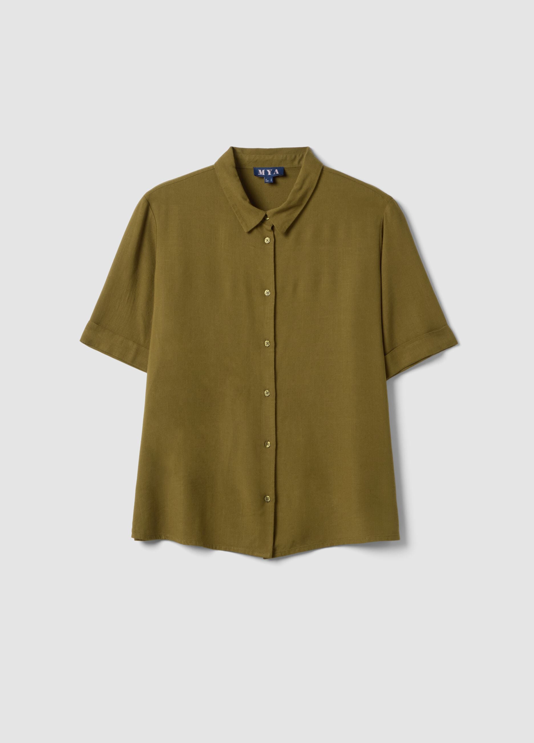 Green viscose-linen blend shirt, regular fit